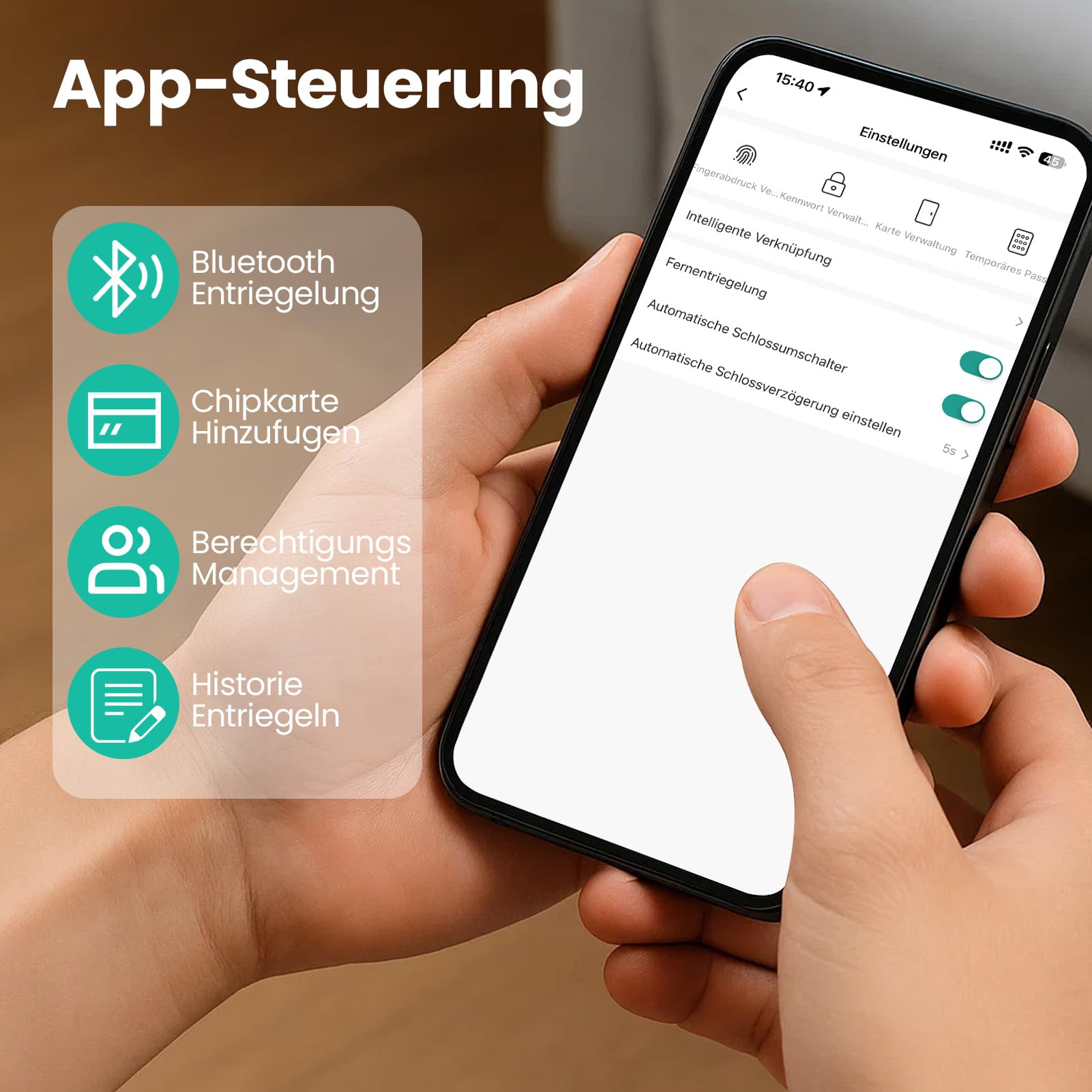 Smartes Türschloss mit Fingerabdruck, Passwort & RFID, Elektronischer Schließzylinder 60–90 mm, APP & Schlüssel, Smart Lock für Haustür/Wohnung/Büro, Kompatibel mit EU-Standardzylinder