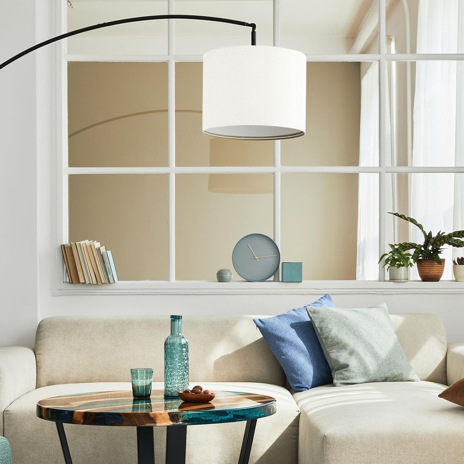 PATIKIL Drum Lamp Shades for Table Lamps 12"x12"x8" Linen Lampshade Easy Assembly Lamp Shade with E27 to E26/E14 Adapters for Floor Lamps Bedside Lamps Pendant Lights, Beige (1.65" Spider)