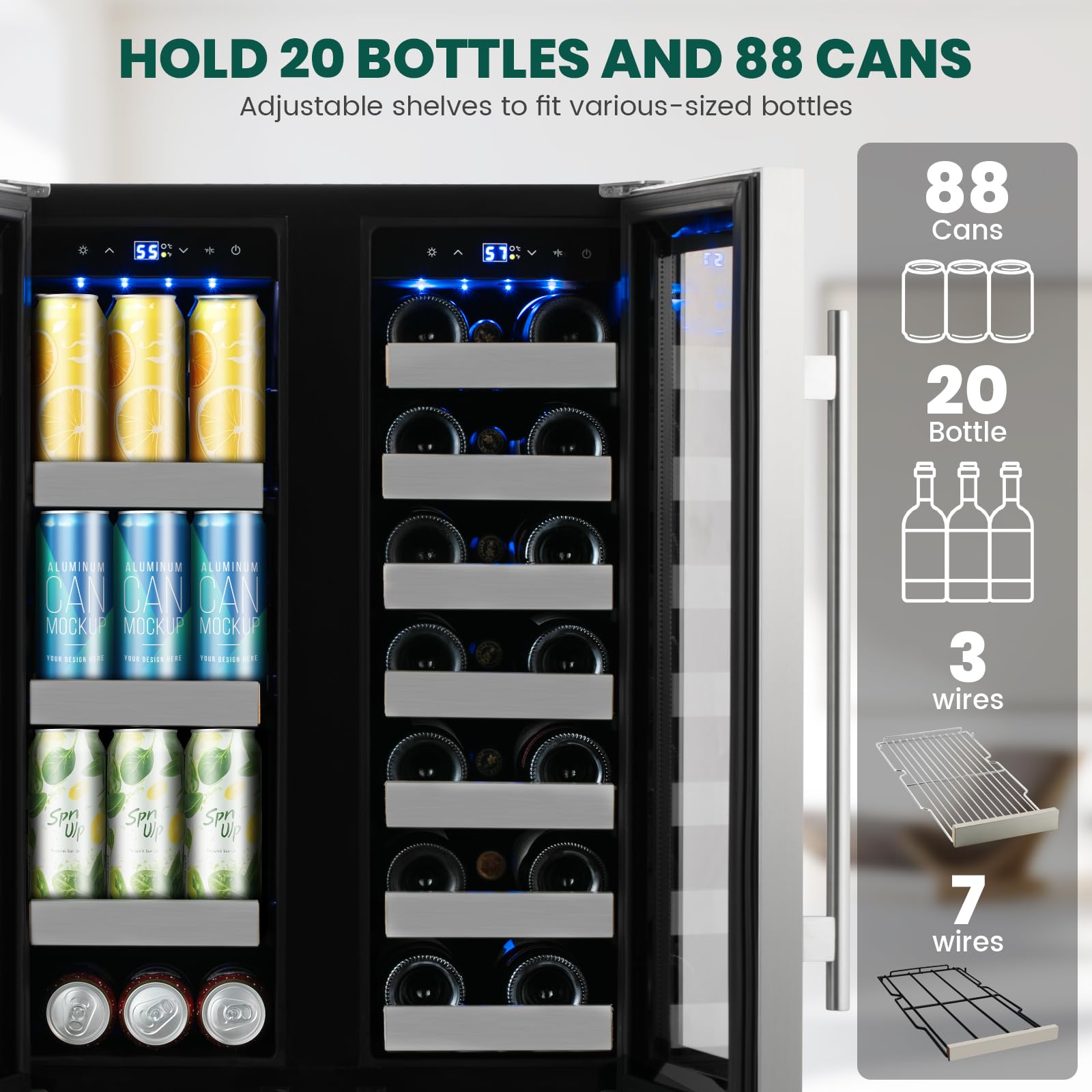 Friduo Dual Zone 24 Inch Wine And Beverage Refrigerator,20 Bottles And 88 Cans Wine Cooler Refrigerator With Glass Door,Upgraded Beverage Fridge Under Counter Or Freestanding For Beer Soda Bar on Fridge.com - View 3