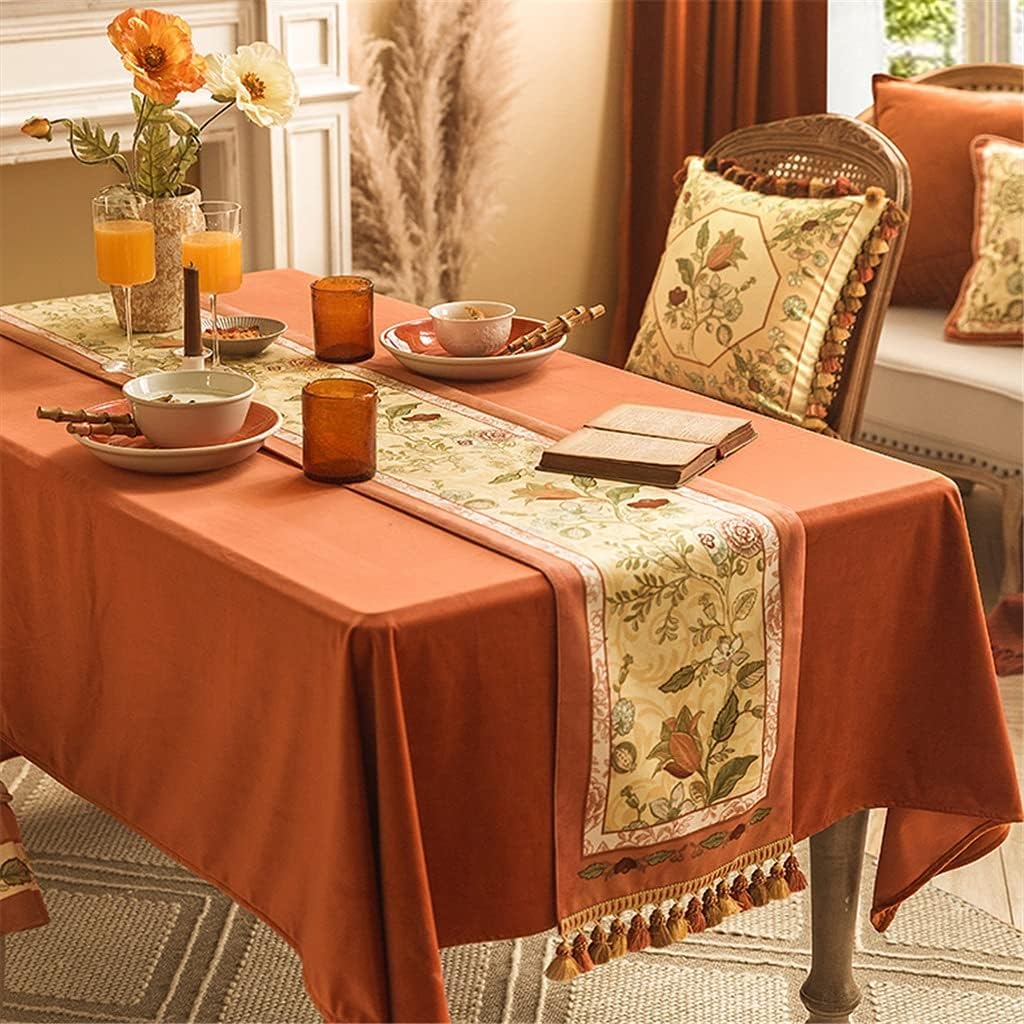JSEIAJB Hand-Painted American Table Runner Pastoral Retro Table Cloth Long Coffee Table Dressing Table Decoration Cloth(D,30x160cm)