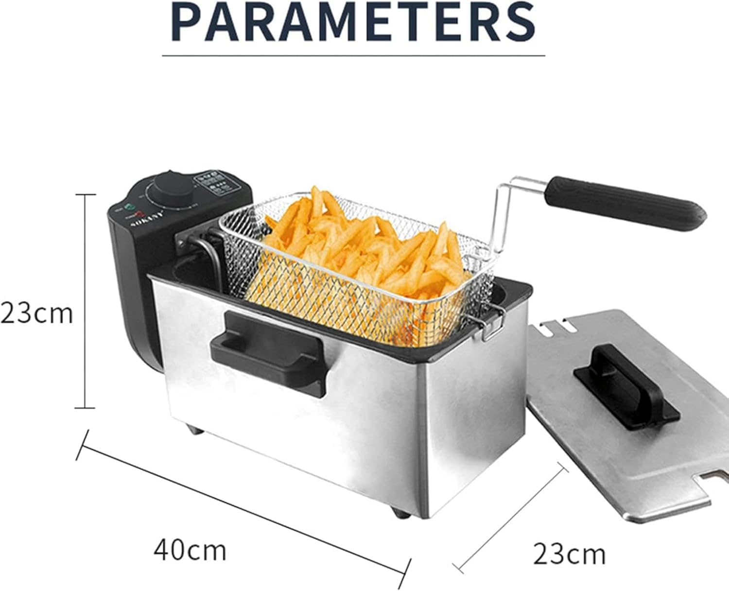 Stainless Steel Fryer, 3L Electric Deep Fat Fryers with Baskets, with Temperature Limiter, Removable and Easy Clean, for Fried Chicken, Shrimp, French Fries, Chips & More