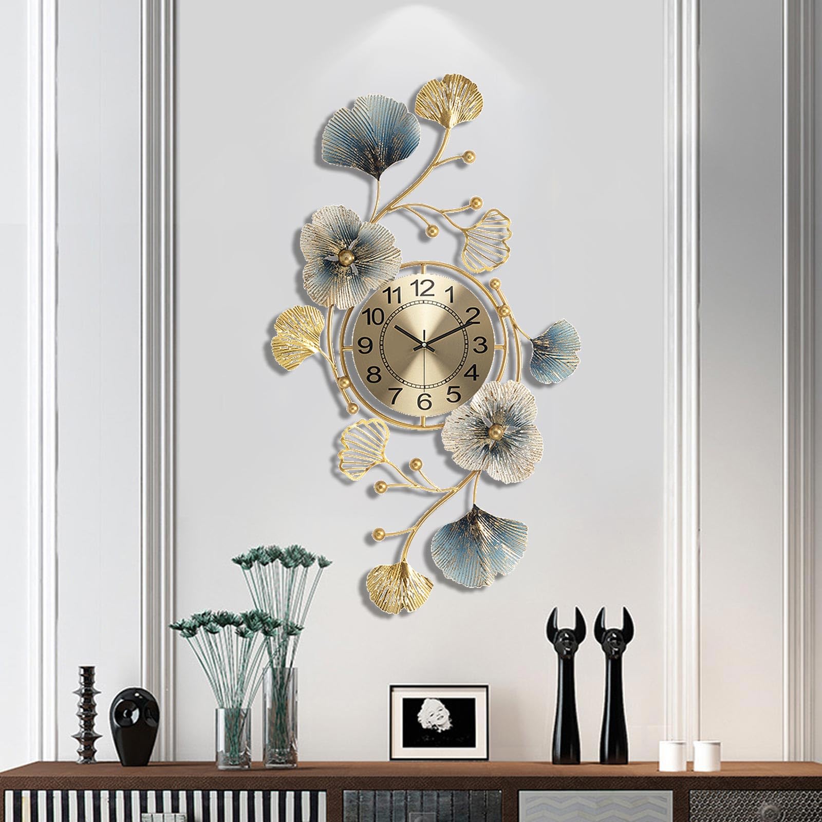 Nowoczesny zegar ścienny, minimalistyczny zegar biurkowy, domowy metalowy zegar 3D Art cichy nietykający dekoracja ścienna do sypialni, kuchni, jadalni, hoteli, biura, 20,4 x 37 ca