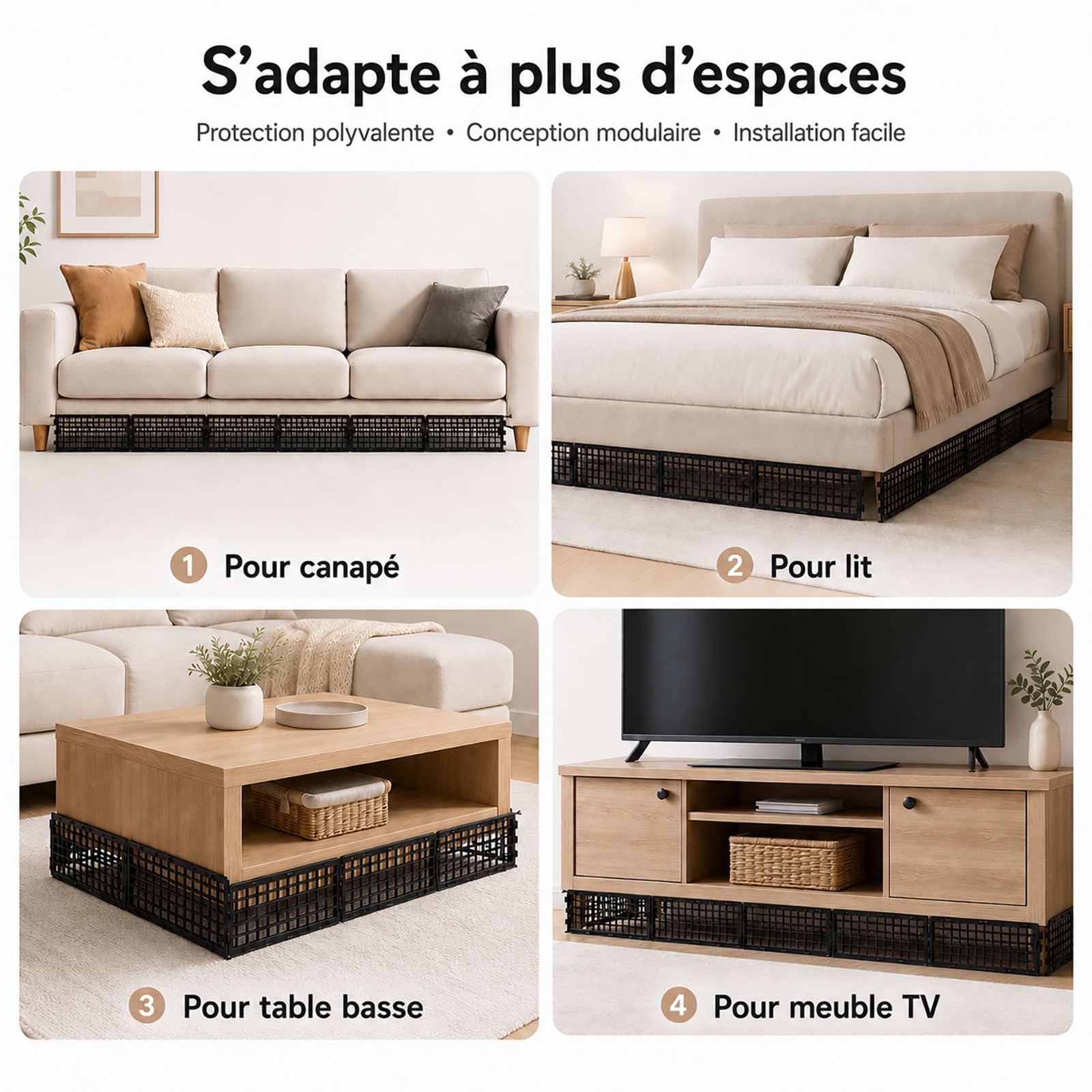 12 Pièces Bloqueurs de Jouets sous Canapé pour Animaux, Réglable Bloqueur sous Lit & Sofa, Barrière Plastique pour Interstice, Protection Meuble avec 20 Attaches