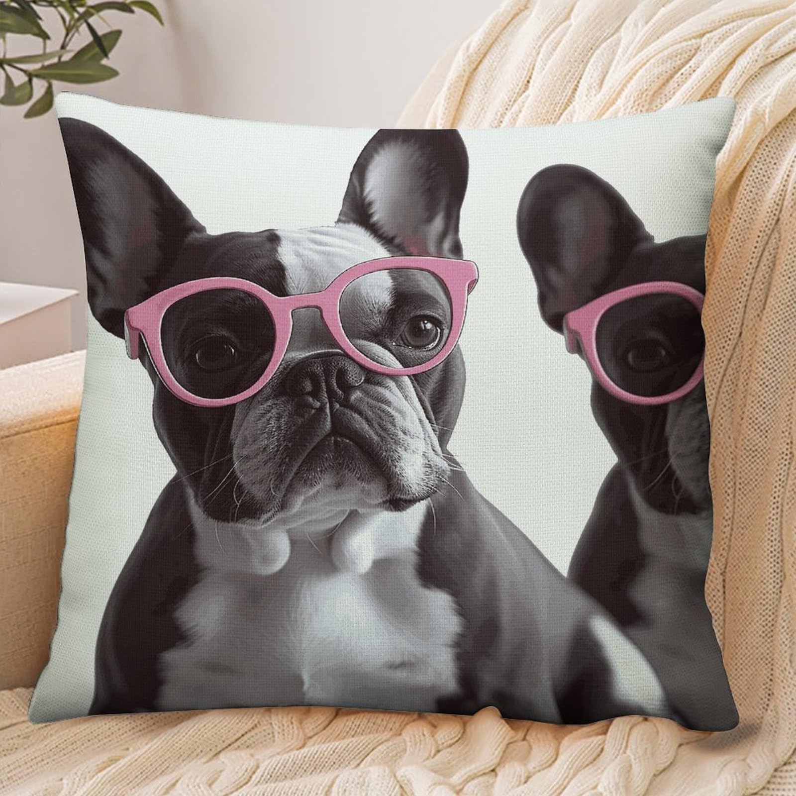 Fekiloot Style French Bulldog Pink Glasses Pillowcase Pillow Sham Pillow Case