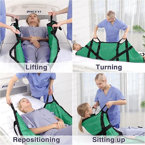 Miniatura 2 de Almohadilla de cama de posicionamiento con asas reforzadas, asistente de hoja de transferencia de pacientes de 48 x 40 pulgadas para levantamiento