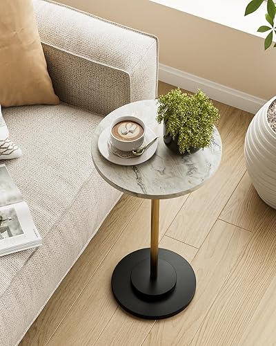 Miniatura 10 de Mesa auxiliar redonda, mesa pequeña para bebidas para espacios pequeños, mesa auxiliar moderna con patas de metal para sala de estar, dormitorio,
