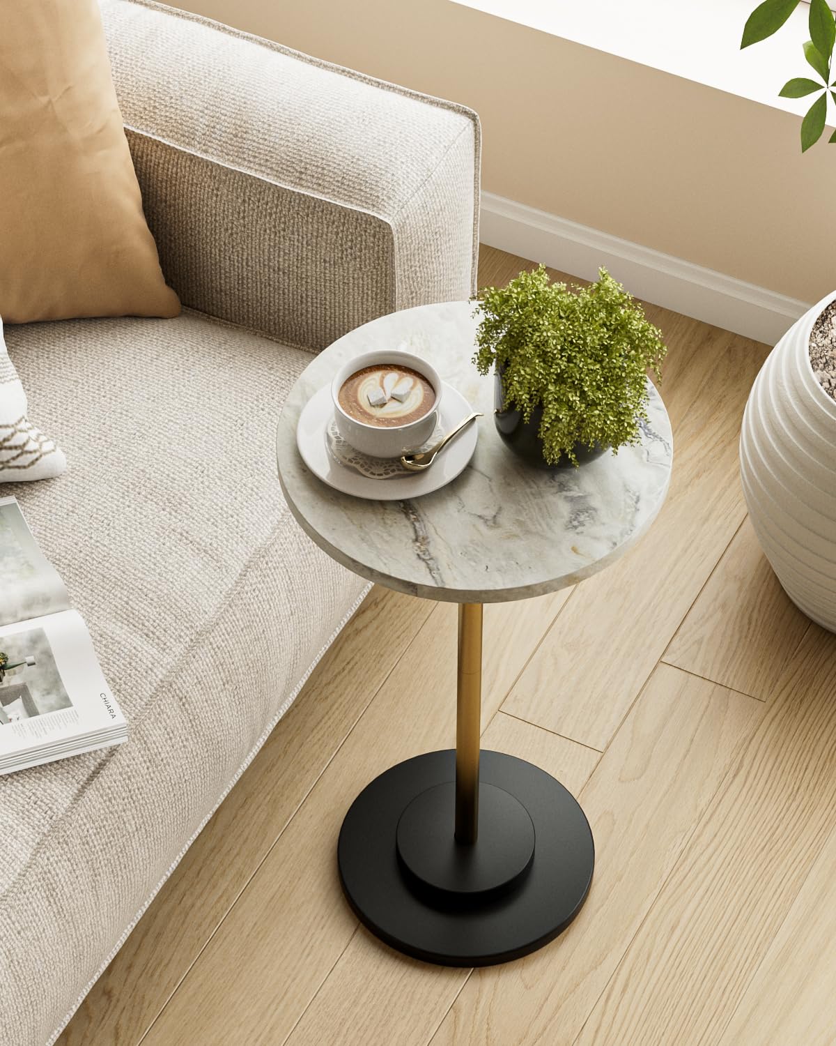 Photo 1 of **MISSING 1 ASSEMBLY PIECE*** Round Side Table, Small Drink Table for Small Spaces, Modern Accent End Table with Metal Leg for Living Room, Bedroom, Corners, and Office (Marble)