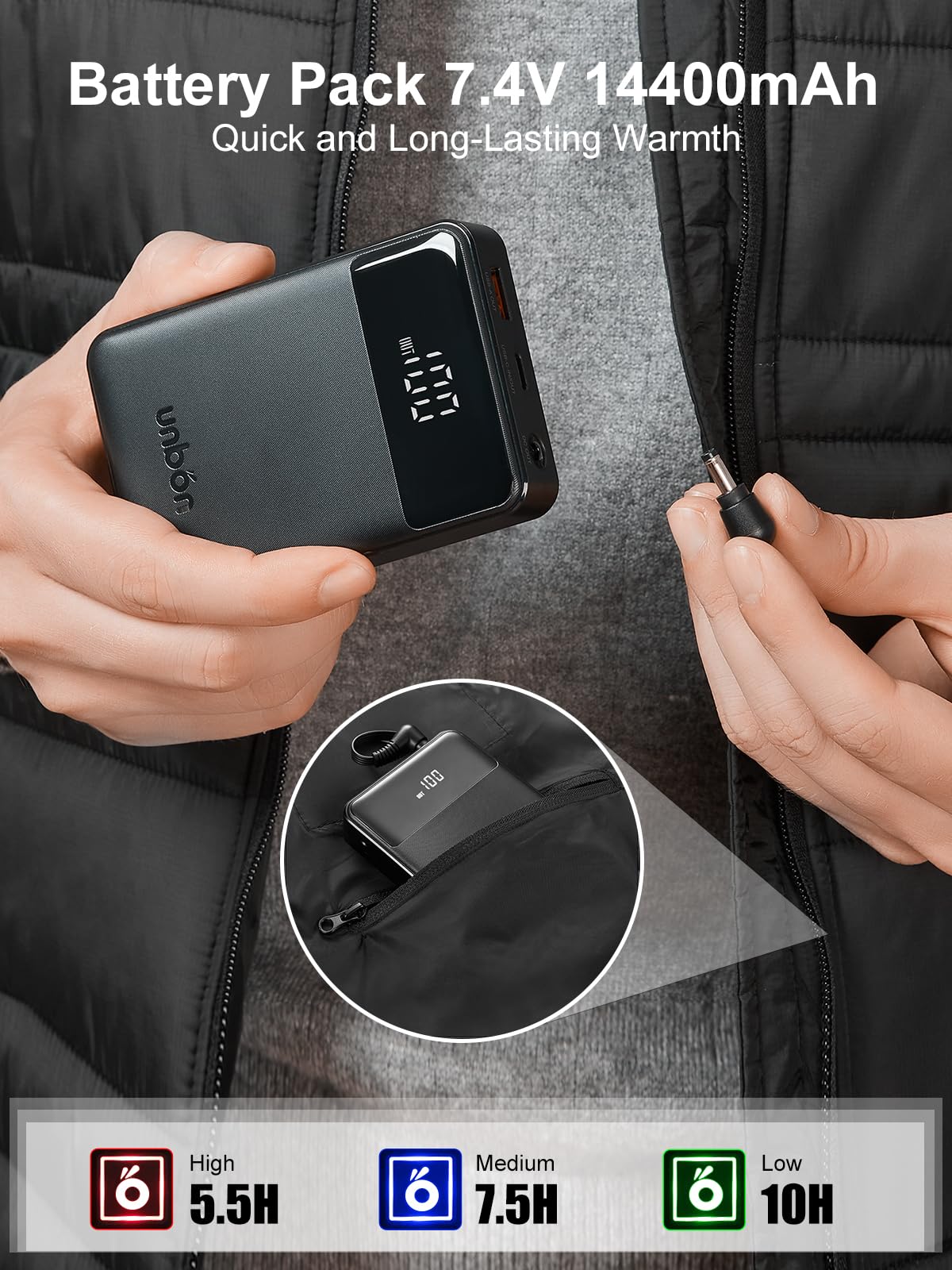 UNBON Gilet Riscaldato Uomo con Batteria USB 10000mAh, Giubbotto Riscaldato Uomo con 3 Temperature 6 Zone di Riscaldamento, Giacca Riscaldata Uomo Gilet Riscaldante Elettrico per Moto Caccia