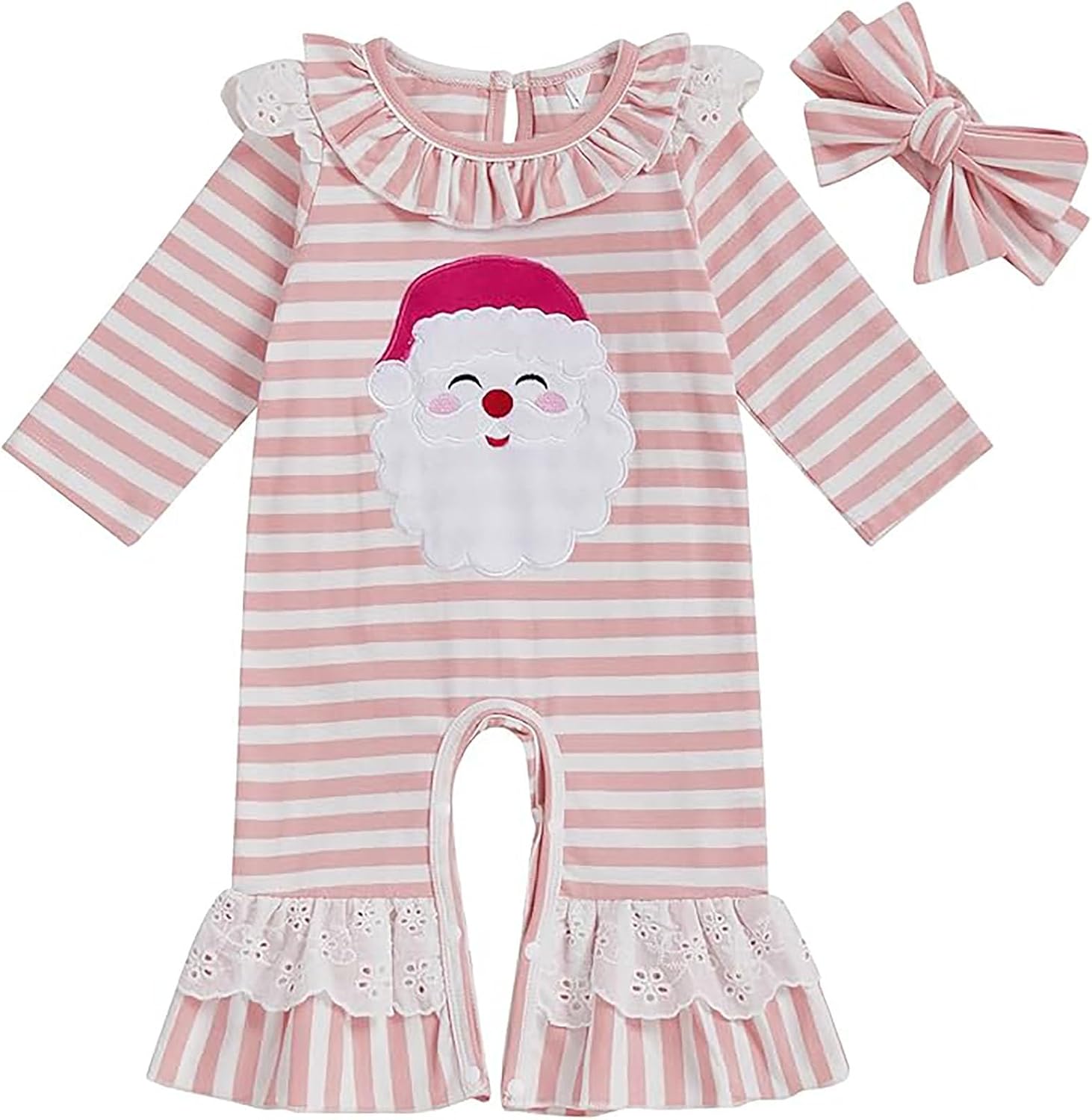 My First Christmas Baby Girl Outfit Newborn Baby Santa Flared Romper Stripe One Piece Jumpsuit Infant Girl Clothes