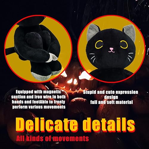 Miniatura 3 de Peluche de gato negro de 20.5 pulgadas, suave y lindo animal de peluche con imán, peluche de gato negro Kawaii y almohada para Halloween, regalo