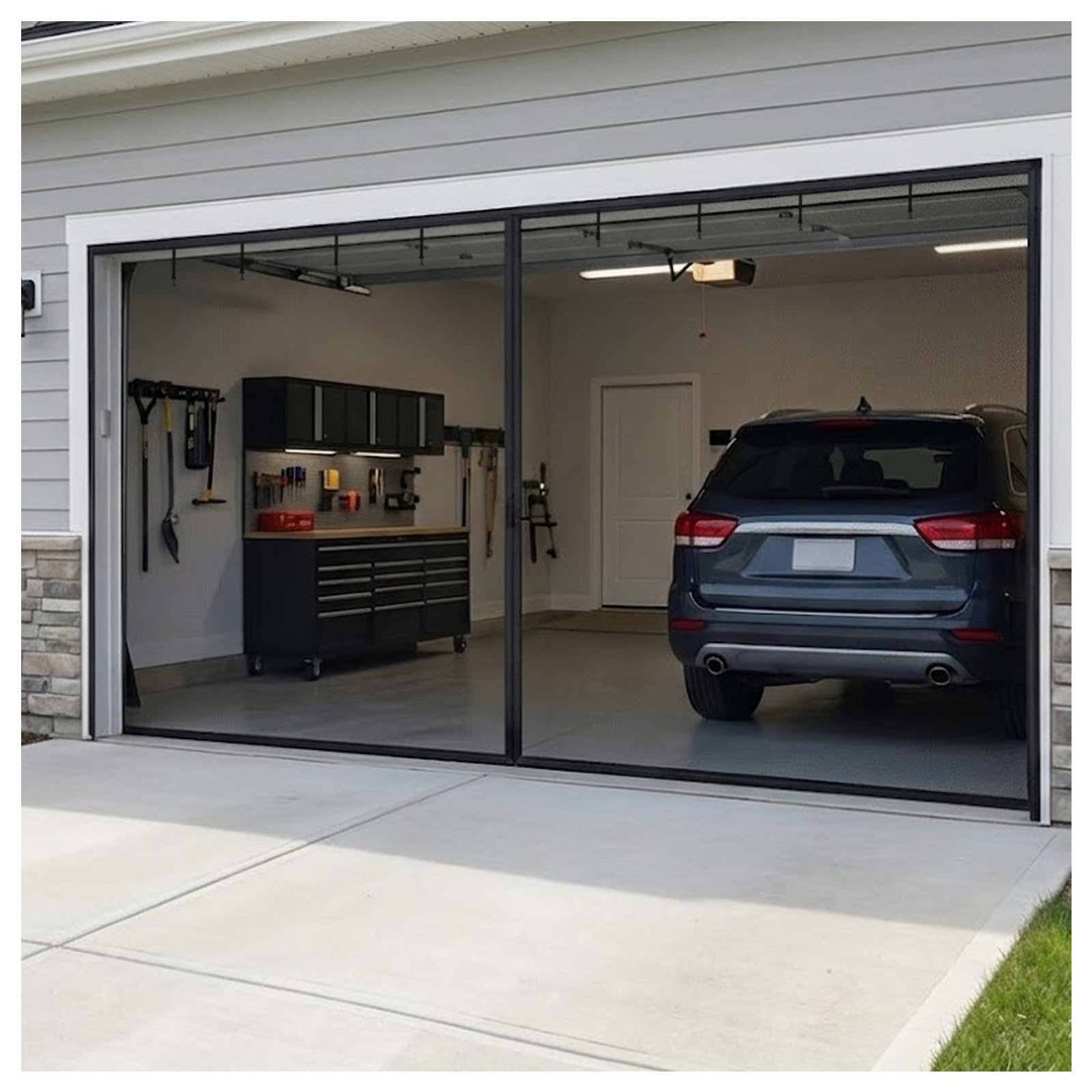 Moustiquaire de garage mains libres en fibre de verre renforcée noire