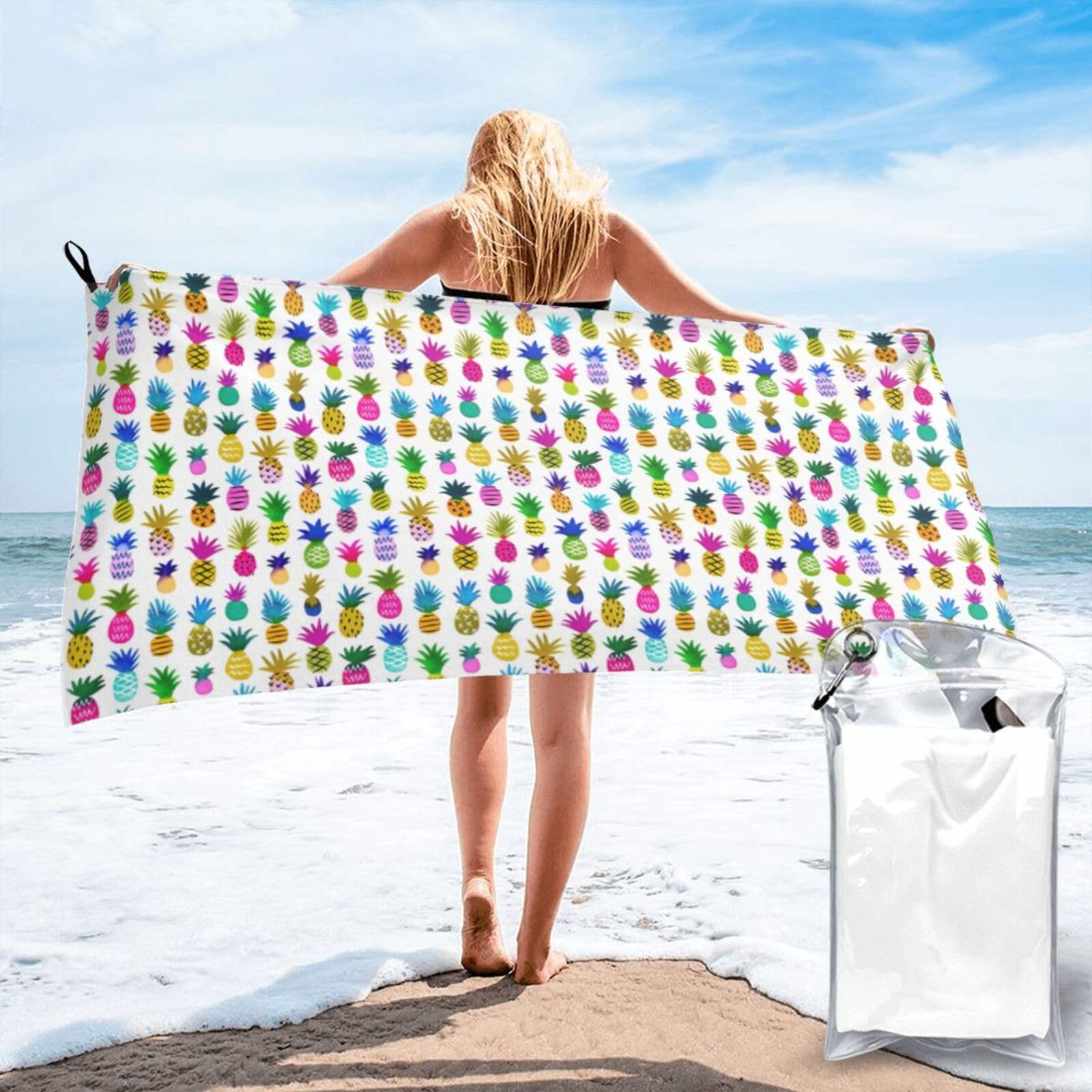 AYYQWE Rainbow Pineapple Print Lightweight Towel For Men Women Travel Beach Camping Hiking Yoga Swimming Sports