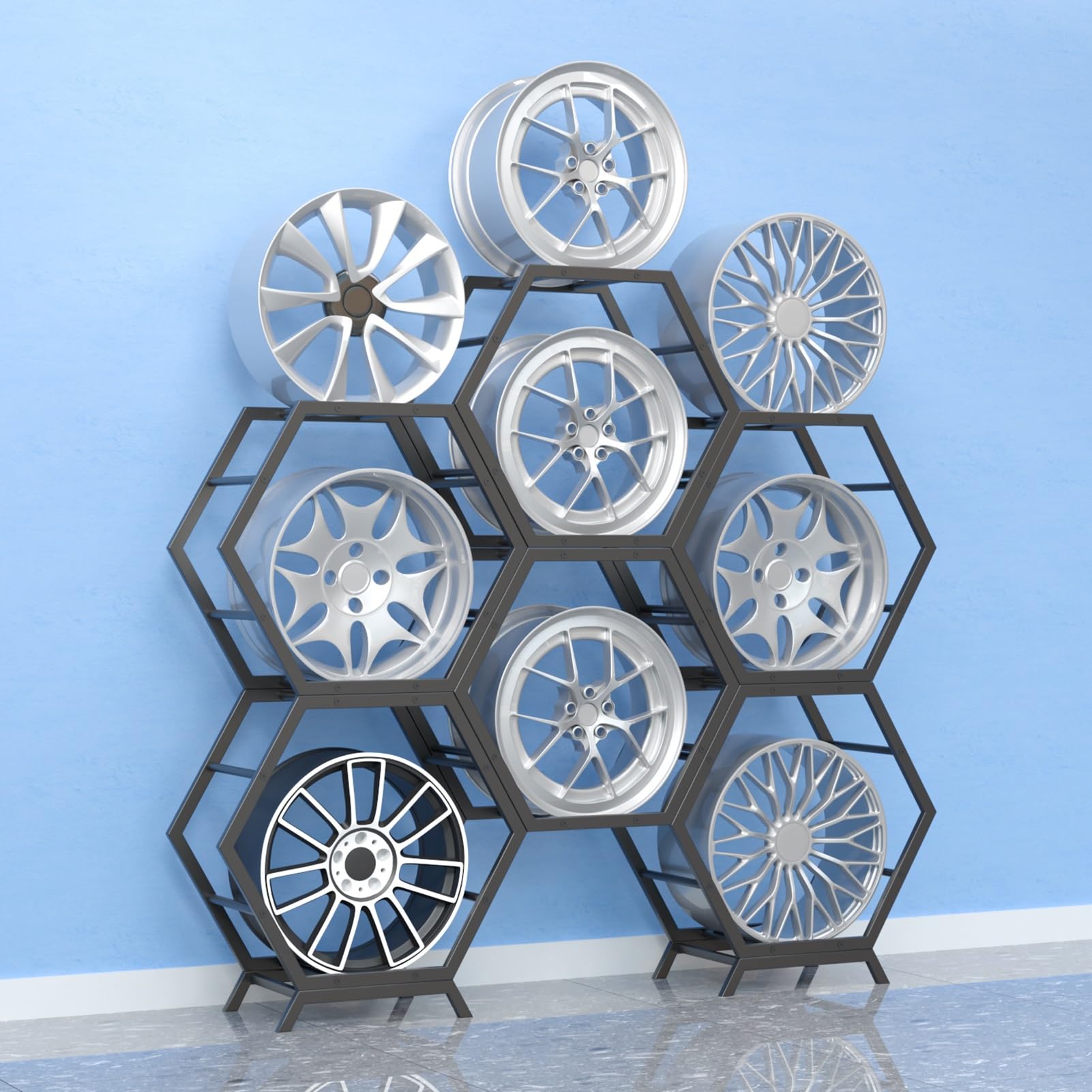 CGCSYZ DIY Stackable Tire Rim Display Rack, Tire Rack Storage Garage Display Shelves, Car Wheel Hub Tyre Organizer Stand for Home Shop Workshop (Style 4)
