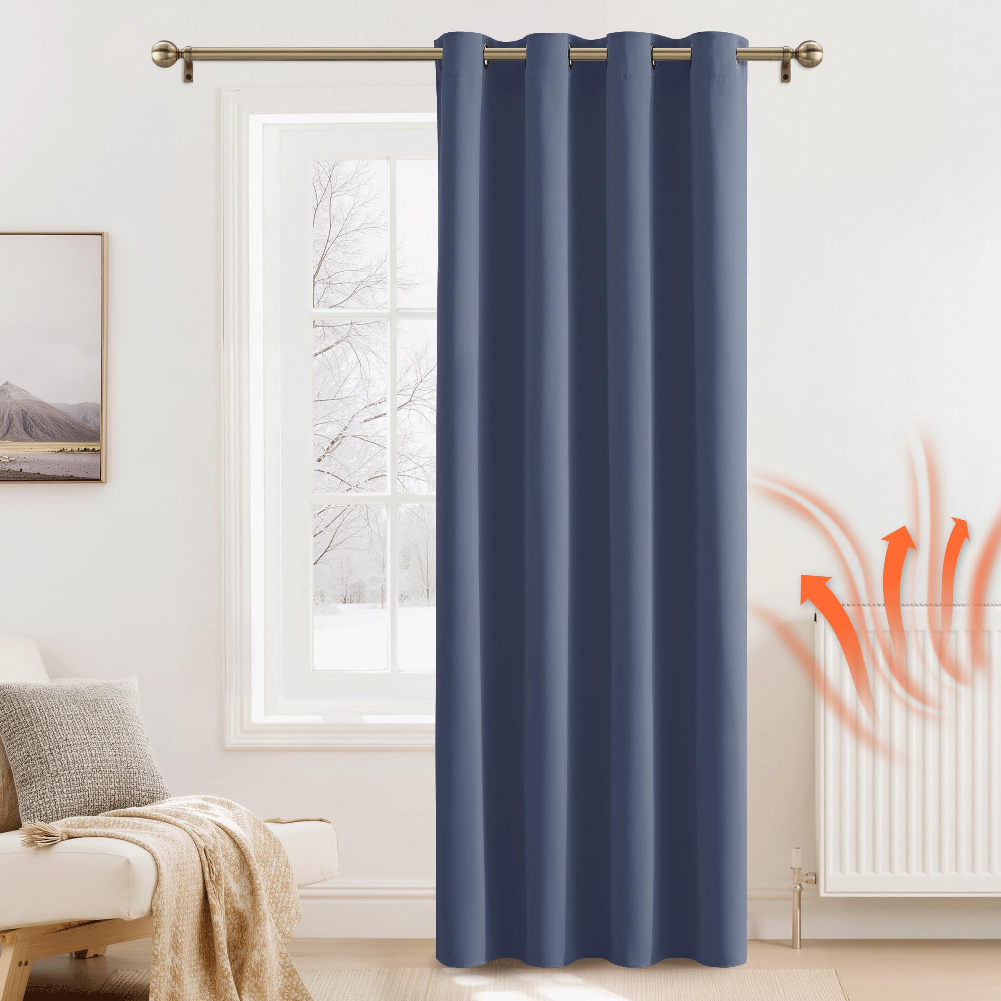 PONY DANCE Tenda Oscurante Camera da Letto Moderne Tende Termiche Isolanti per Soggiorno Blackout Curtain per Porta Interna 1 Pezzo L 140 x A 240 cm, Blu Foschia