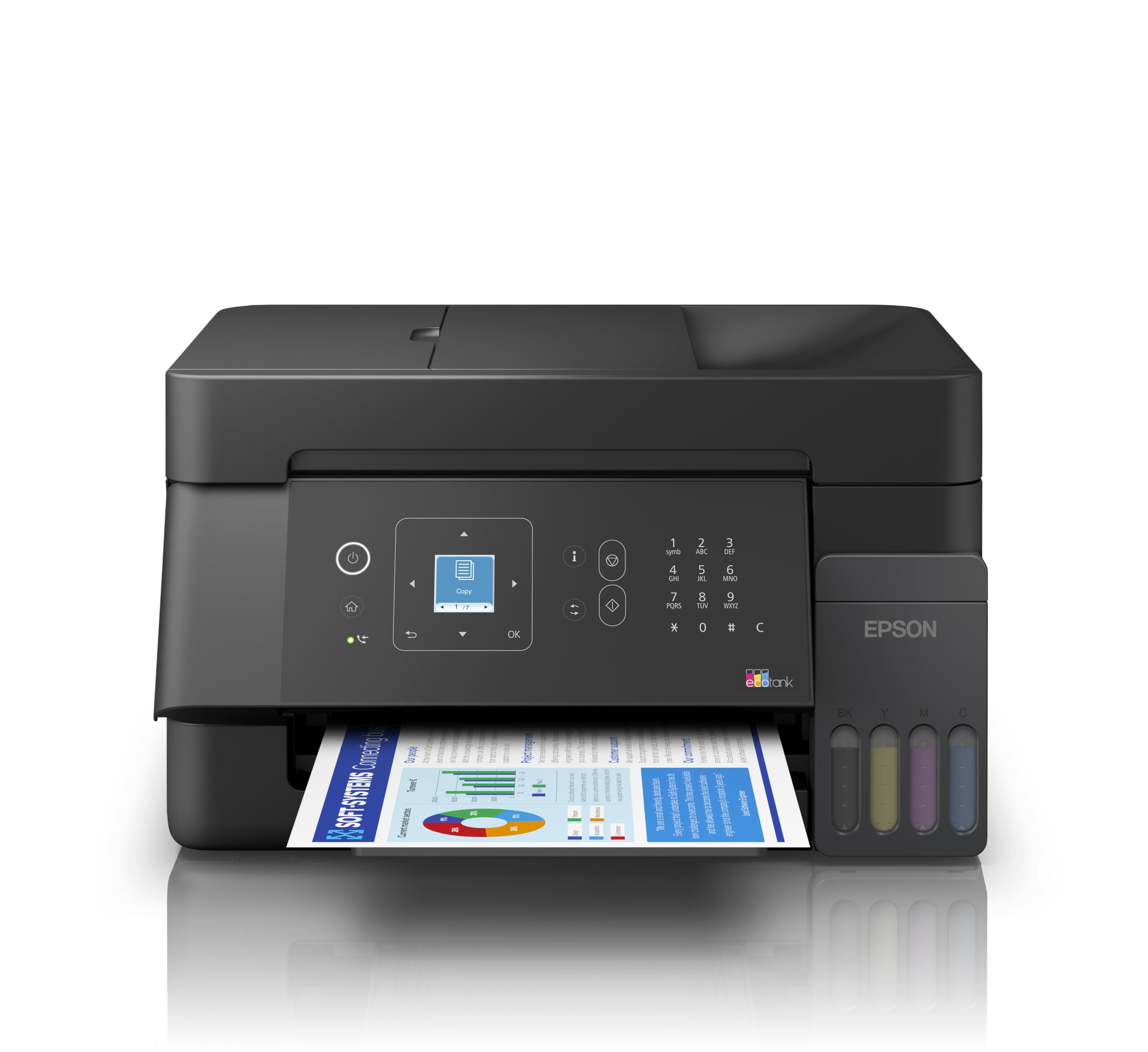 Epson EcoTank ET-4900 | Wi-Fi i Ethernet | A4 | Drukowanie, kopiowanie, skanowanie, faks | Wyświetlacz LCD | Automatyczny podajnik dokumentów po 30 stron, kompaktowy, do 3 lat tuszu w zestawie