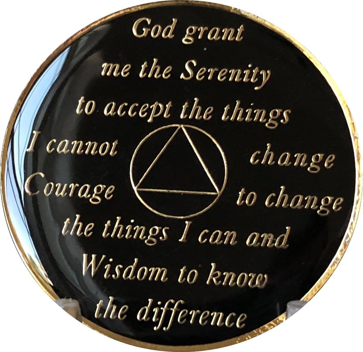 1 Year AA Medallion Black Tri-Plate Color Crystal Diamond Like Sobriety Chip