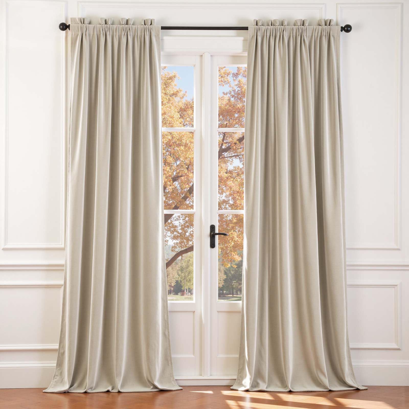 Lazzzy Velvet Blackout Curtains Thermal Insulated Room Window Drapes Super Soft Luxury Curtains for Living Room Bedroom Rod Pocket 2 Panels, Beige, 42