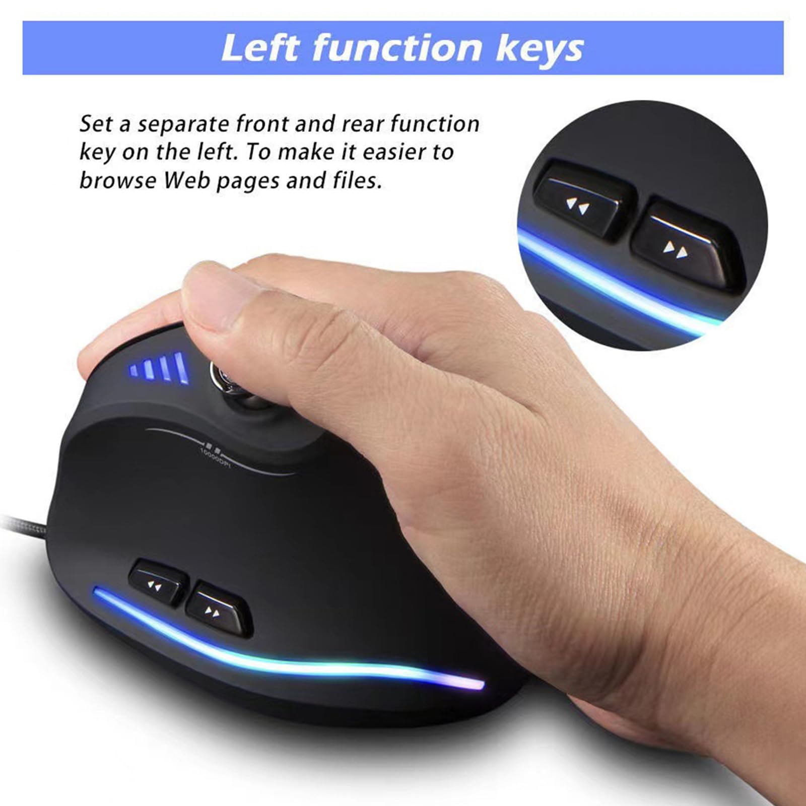 PLCPDM Da gioco verticale Joystick ergonomico con cavo programmabile 10000 DPI per Giocatori computer Accessori per