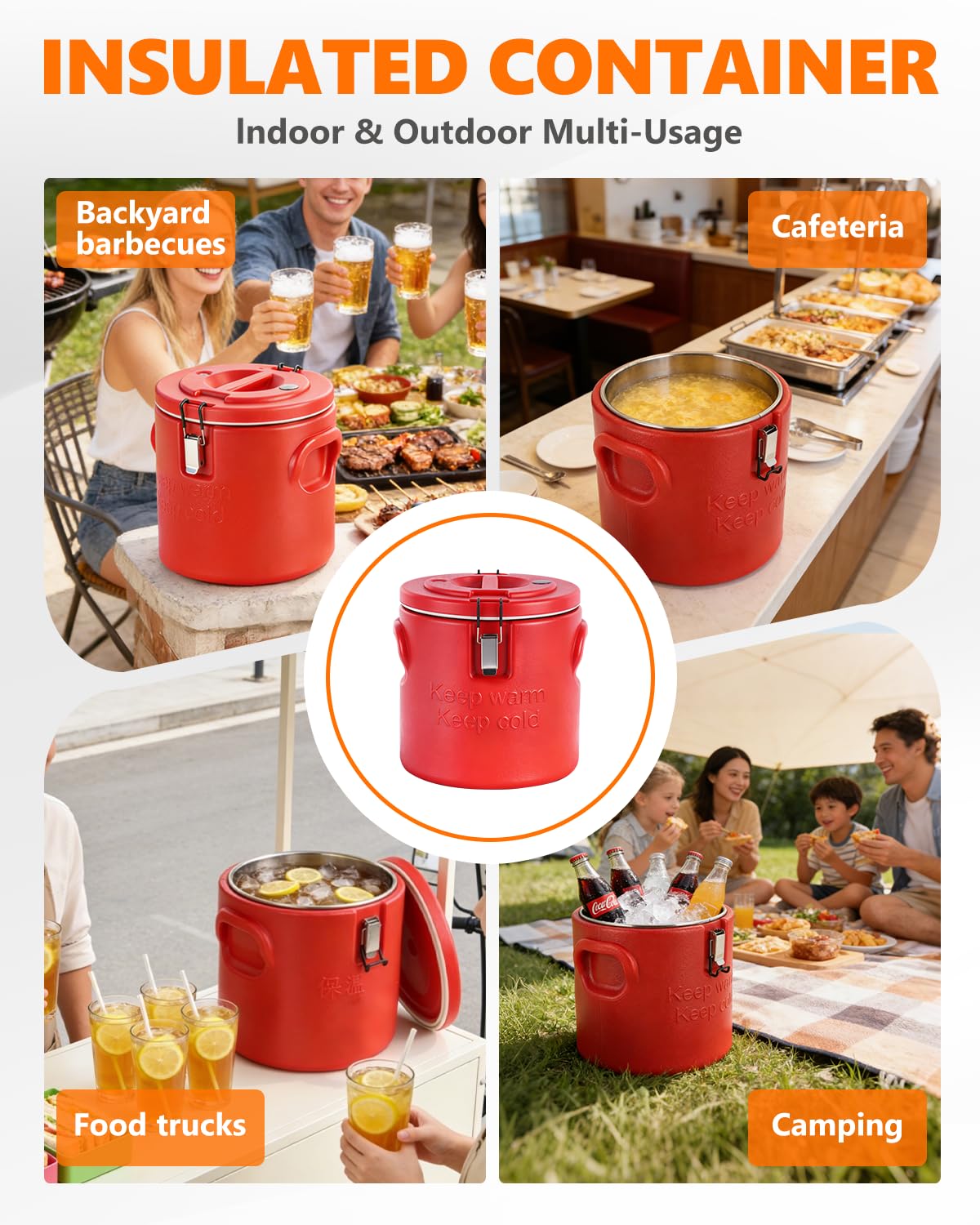 YUCHENGTECH Recipiente aislado para sopa comercial, calentador de alimentos de 10 L para alimentos calientes o fríos, cubo de hielo aislado de acero inoxidable para té y café caliente, jugo, agua