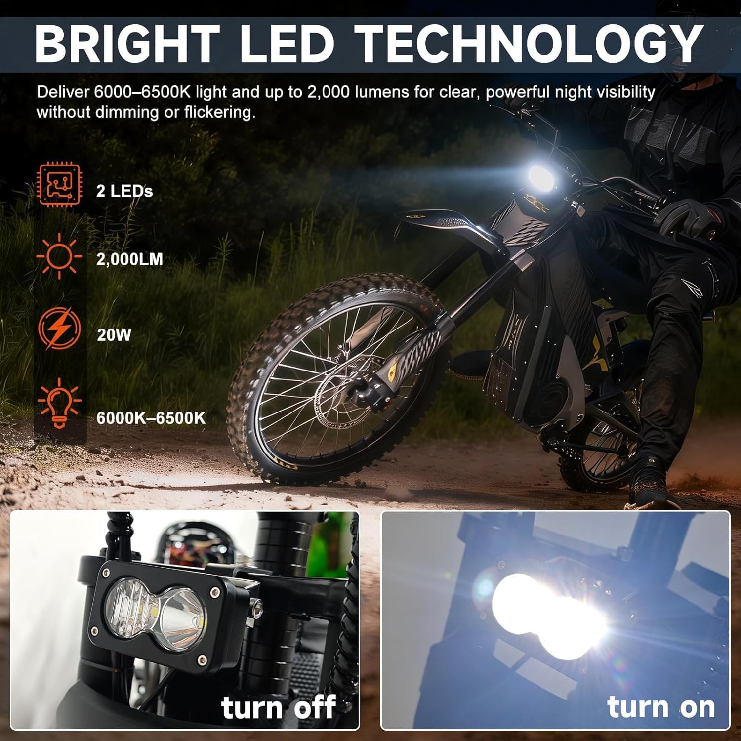 Reflektor Ebike ultra jasne światło LED 20 W, kompatybilne z 12 V-60 V, wodoodporne złącze, Plug and Play, przednie światło z przełącznikiem, akcesoria do roweru elektrycznego