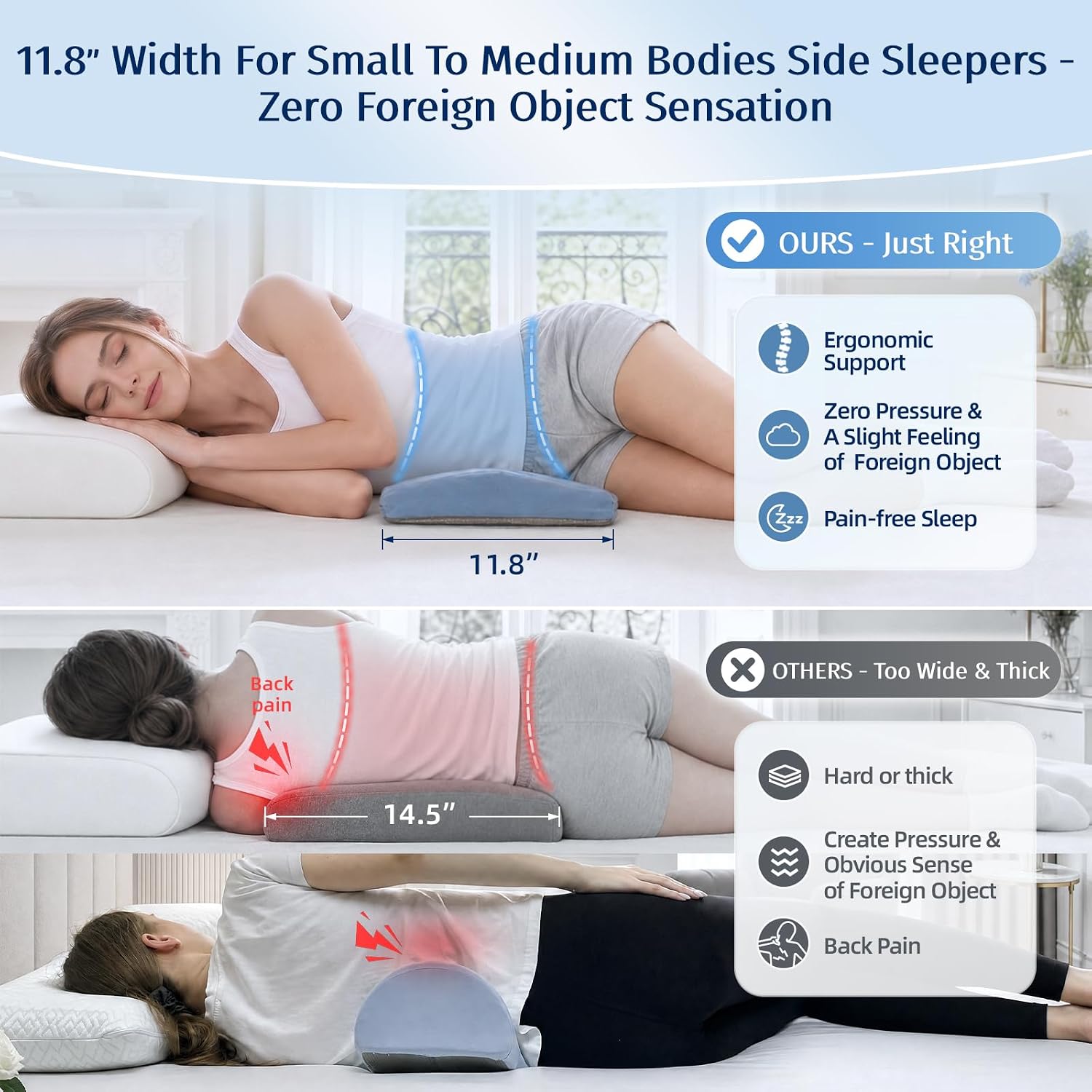 Lumbar Pillow for Bed - Ultra Soft & Adjustable Softness & Height