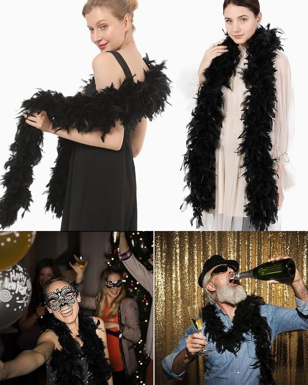 Boa De Plumas Negra De 120 Cm – Accesorio De Disfraz Para Charlestón, Años 20, Flapper, Carnaval Y Halloween
