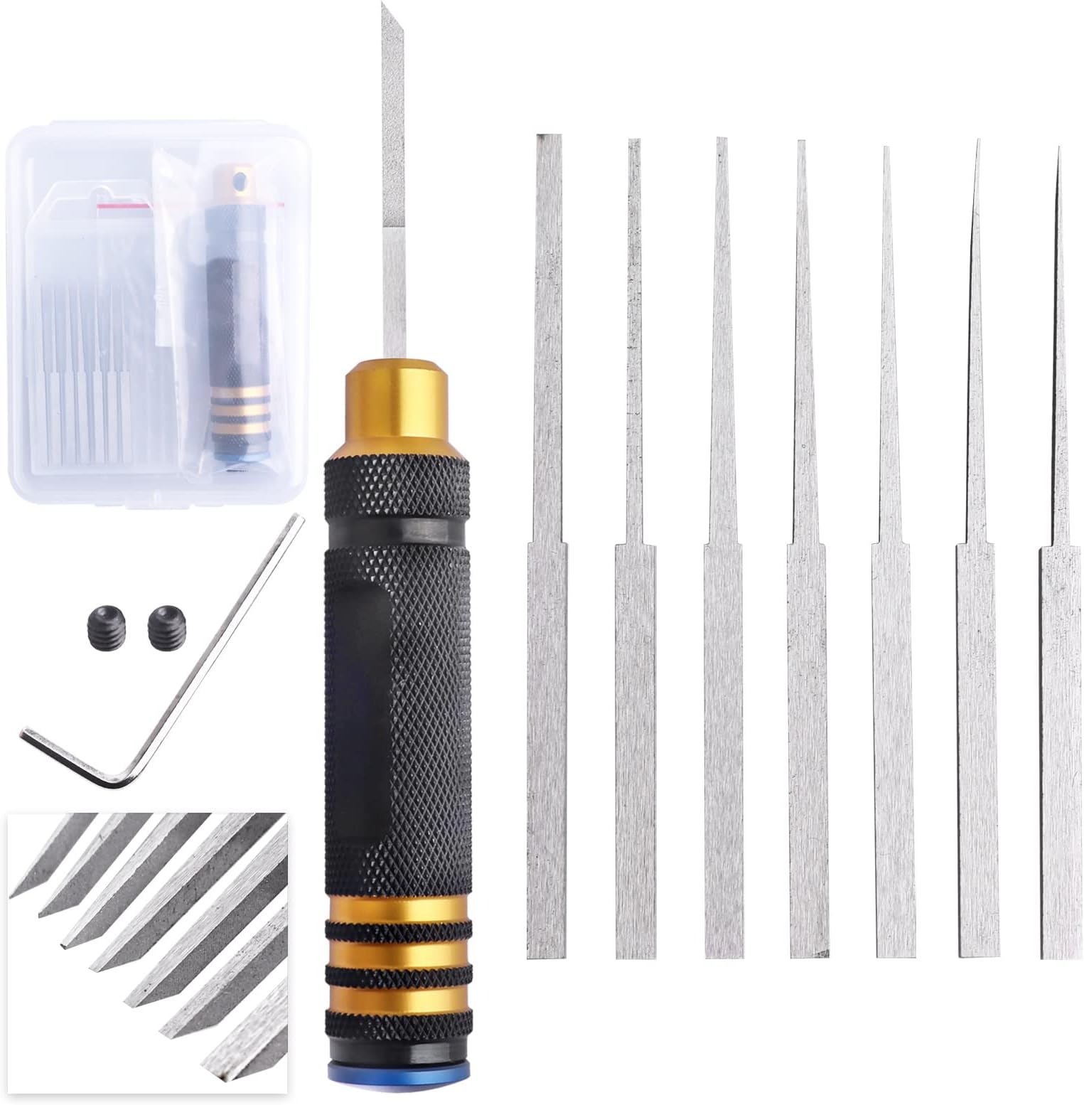 GoHobby Scribe Tool Chisel Set Model Scriber Carved Scribe line Hobby Cutting Tools for Carving Cutting Model Craft 7 Blades Kit with Handle