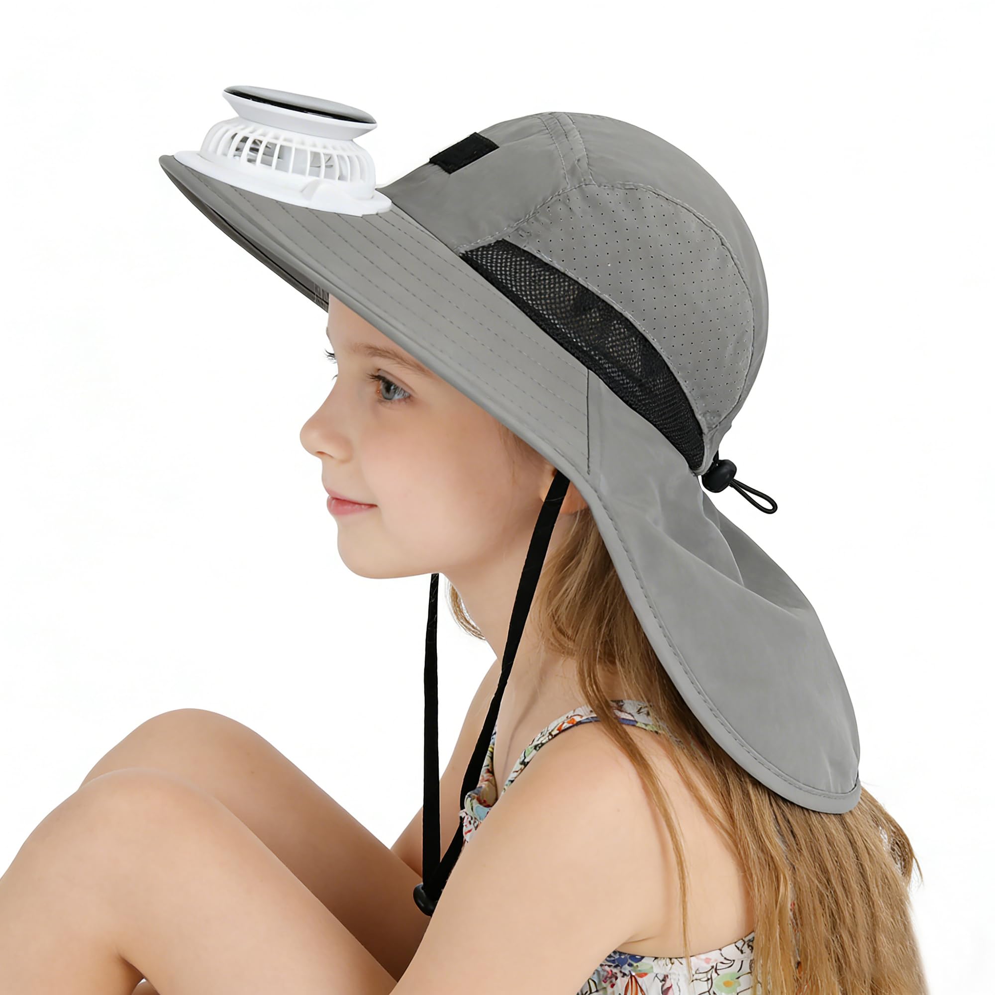 Ventilador solar para niños con solapa para el cuello, protección solar para el verano, transpirable, ajustable