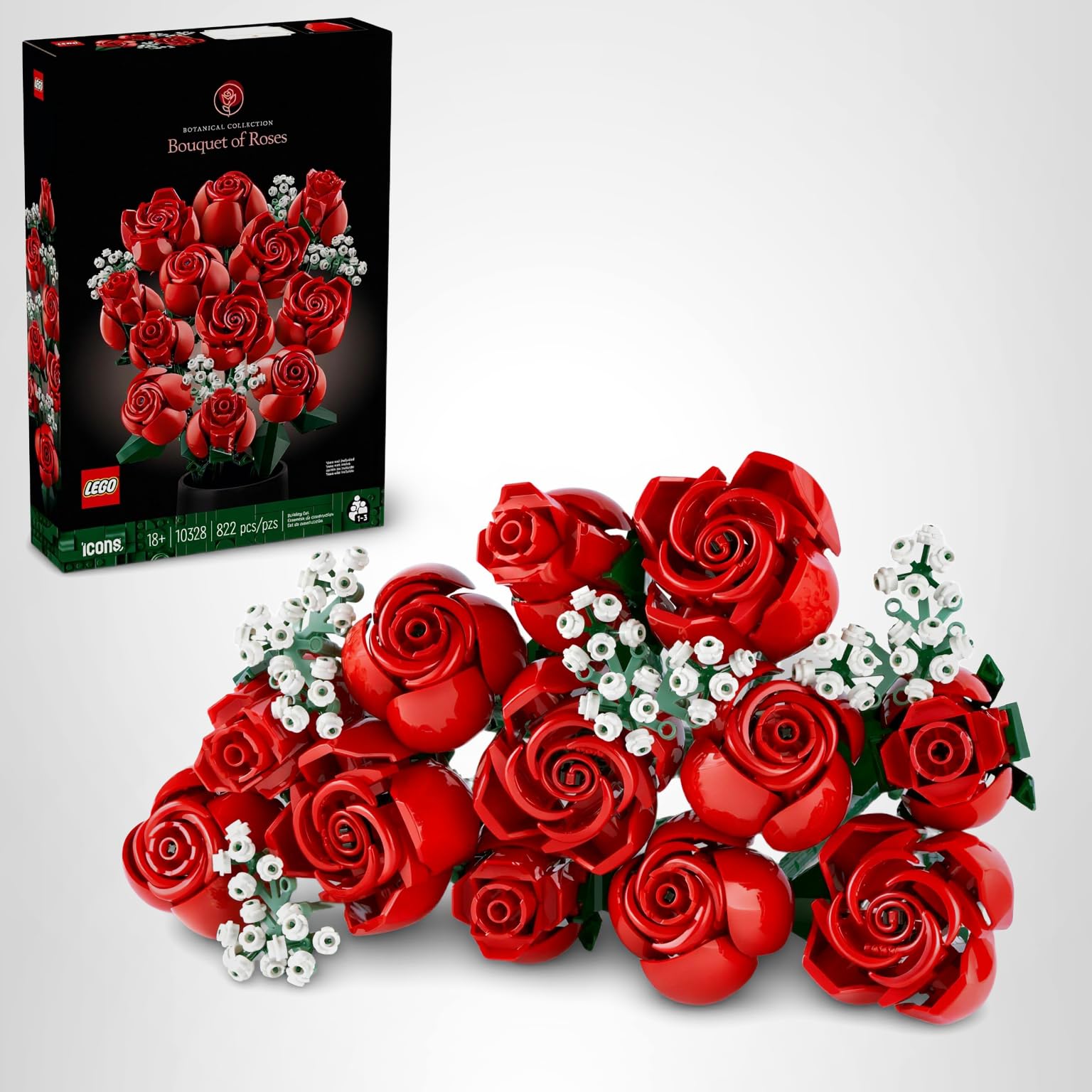 LEGO Botanicals Bouquet of Roses Artificial Flowers - Fake Red Roses Building Set for Adults, Ages 18+ - Gifts for Birthdays for Her - Home Decor for Table Display - 10328