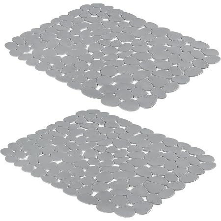 VELOVYO Kitchen Sink Mats – 2 Pack Grey Pebble PVC Protector, Adjustable & Cushioned