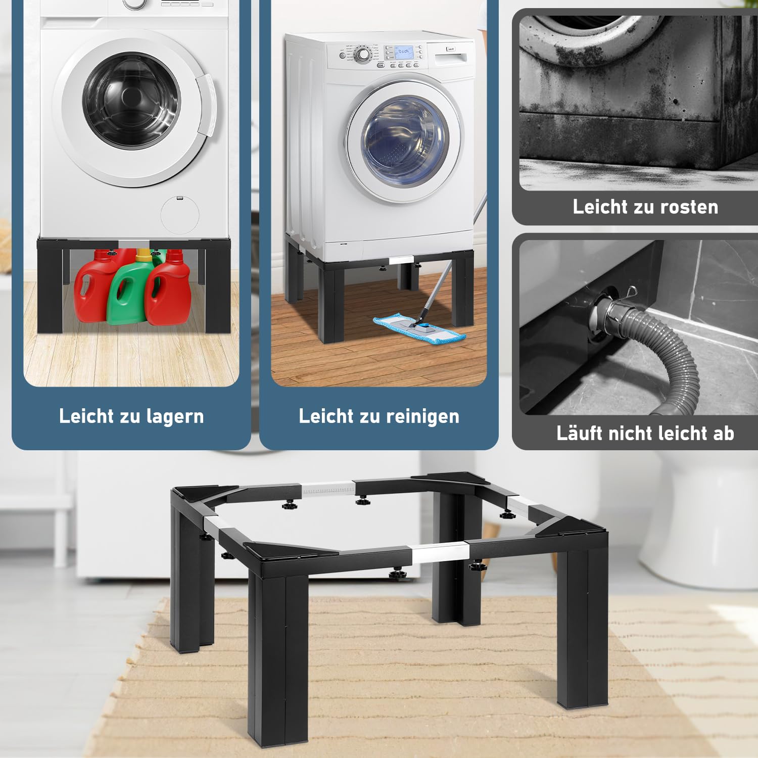 Fiqops waschmaschinen untergestell, Verstellbare Rostfreier Waschmaschine Untergestell 50-80cm,waschmaschine untergestell mit Einstellen der Skala,Untergestell für waschmaschine,Schwarz