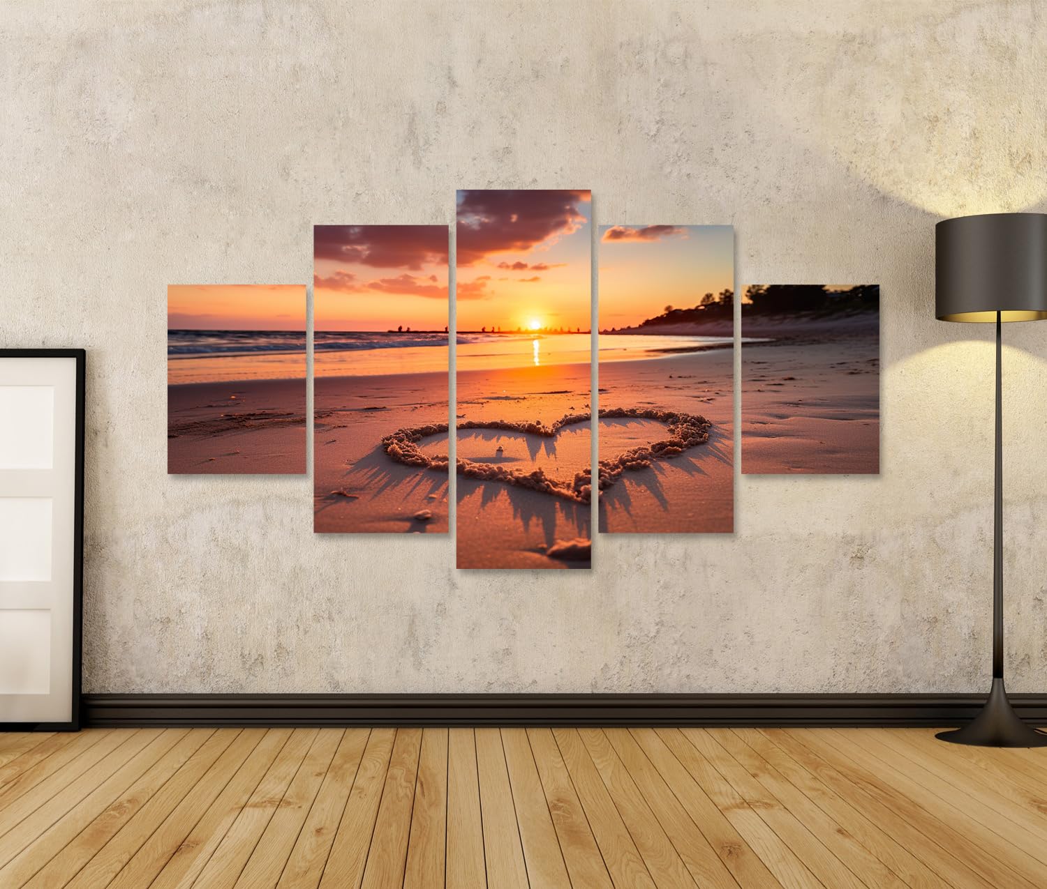 islandburner Quadro su tela a forma di cuore sabbia spiaggia tramonto luce calda immagini murali poster