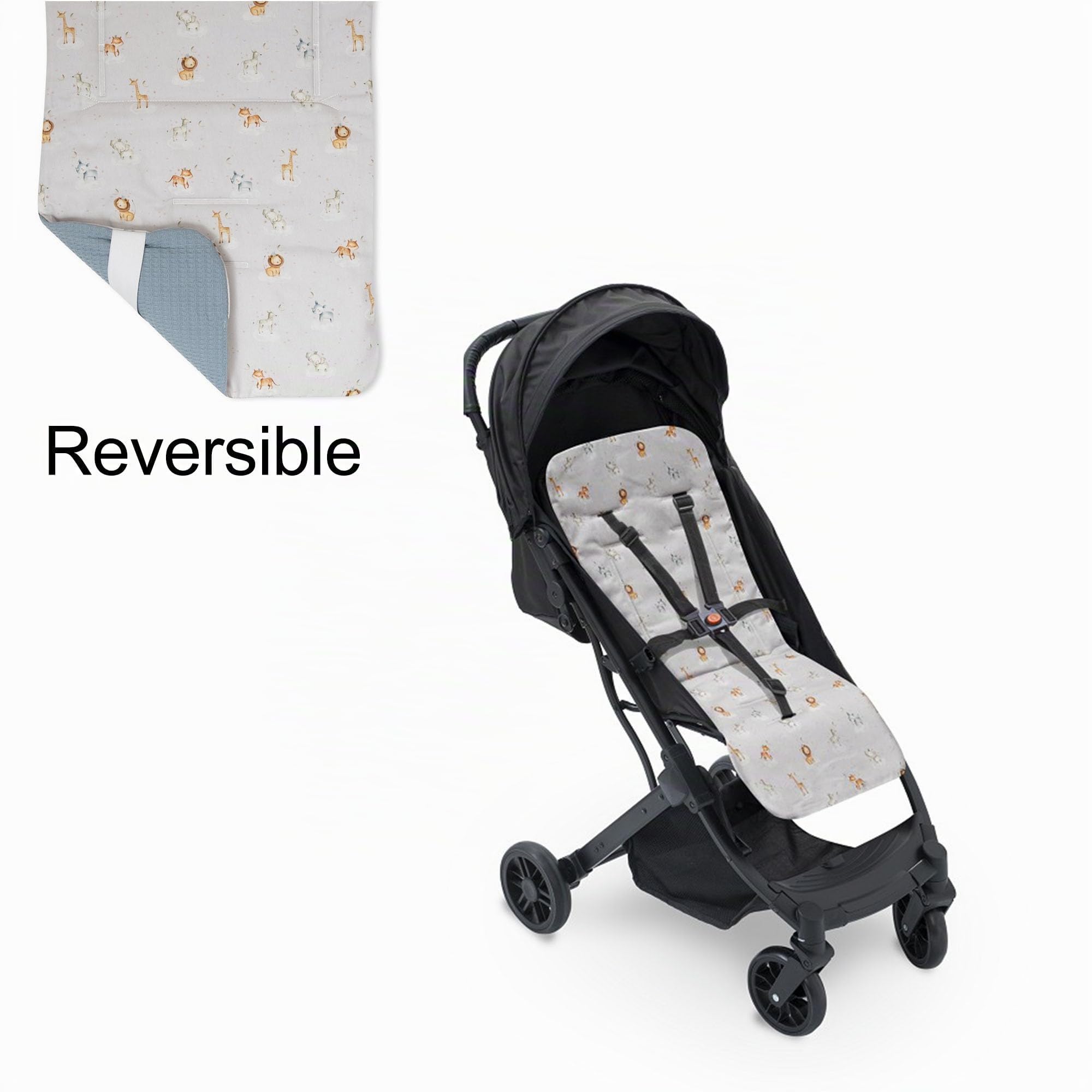 Colchoneta Universal Transpirable de Algodón 100% para Silla de Paseo, Comodidad de Verano en Cochecitos y Asientos de Carro (DC037 Azul)