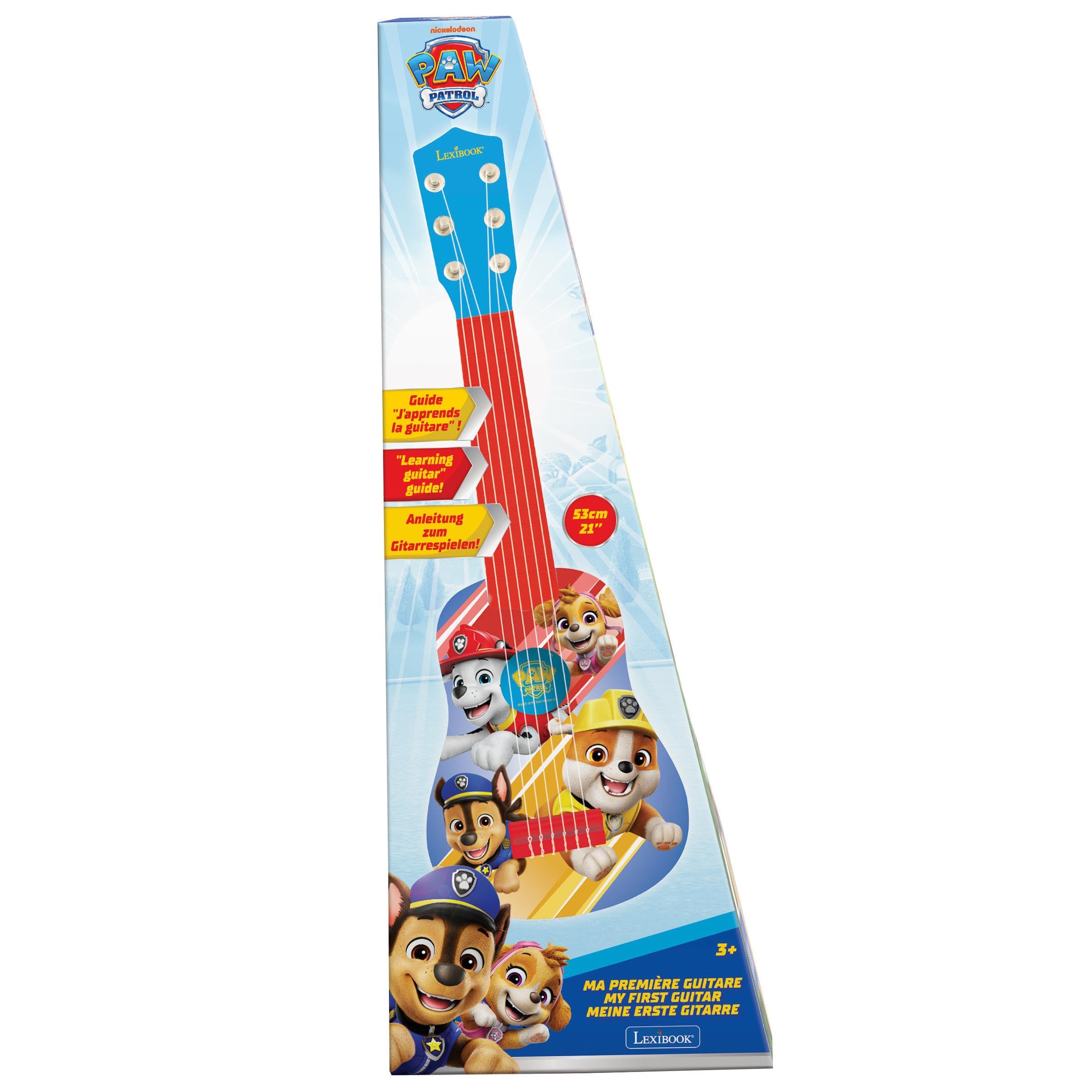 Lexibook Paw Patrol La Squadra dei Cuccioli Chase La mia Prima Chitarra, 6 corde in nylon, 53 cm, guida inclusa, blu/rosso, K200PALXB