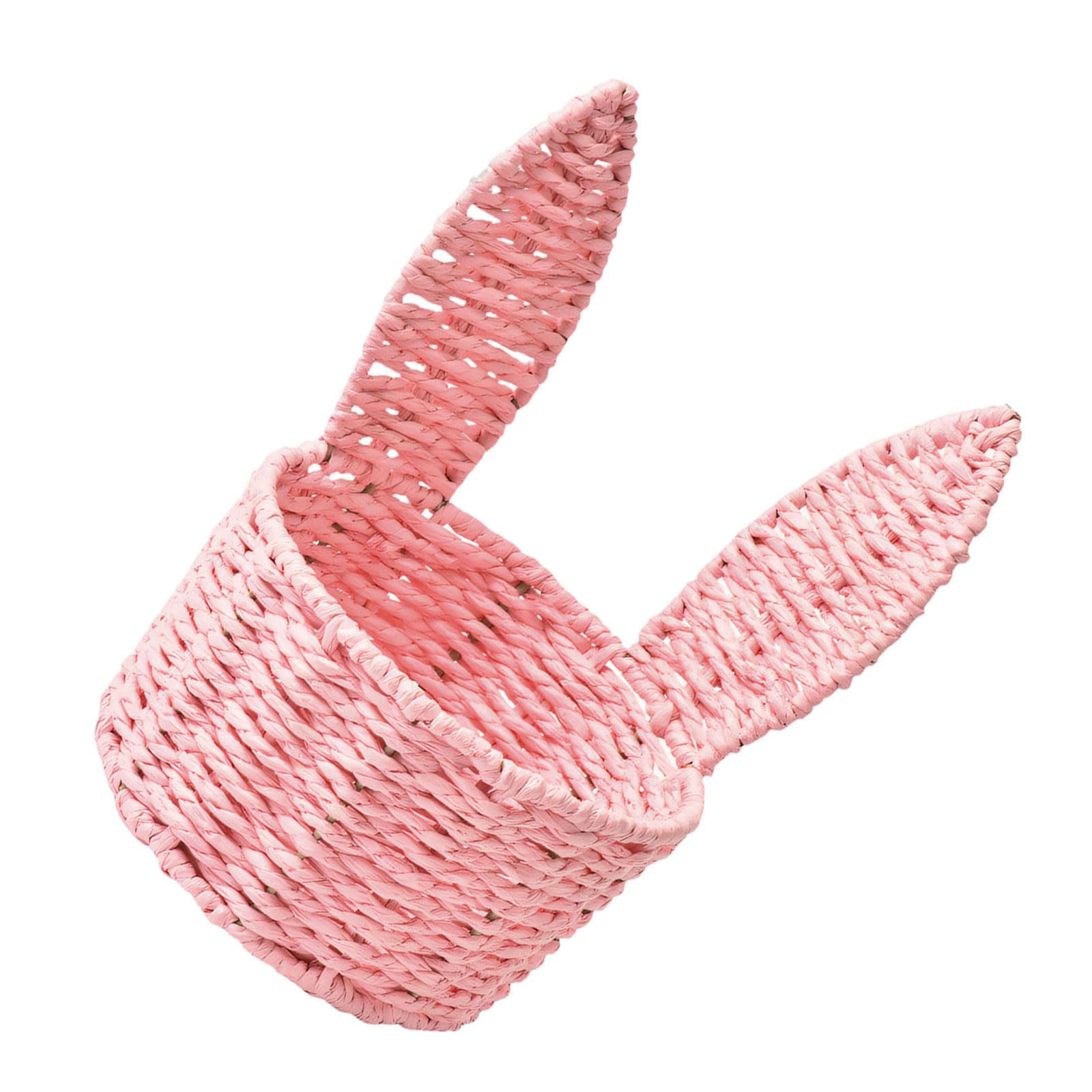 Tsophreniq Handwoven Paper Rope Rabbits Ears Storage Basket with Iron Frame for Easter Decoration and Gift Packaging Decorative Storage Basket