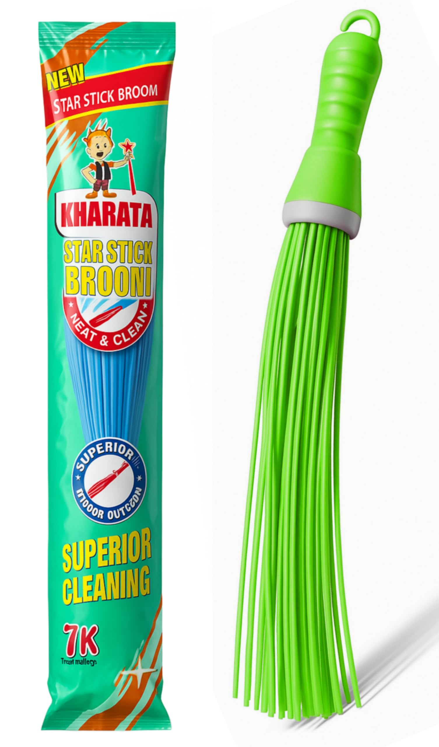 Kharata Plastic Stick Broom Jhadu for Bathroom & Home Cleaning | Heavy Duty Hard Bristle Plastic Broom | Wet & Dry Floor Cleaning Fiber Jhadu Multi Color Pack (1)-image-11