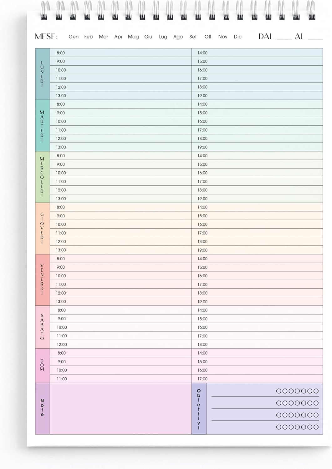 Planner Settimanale da Tavolo Verticale Spiralato