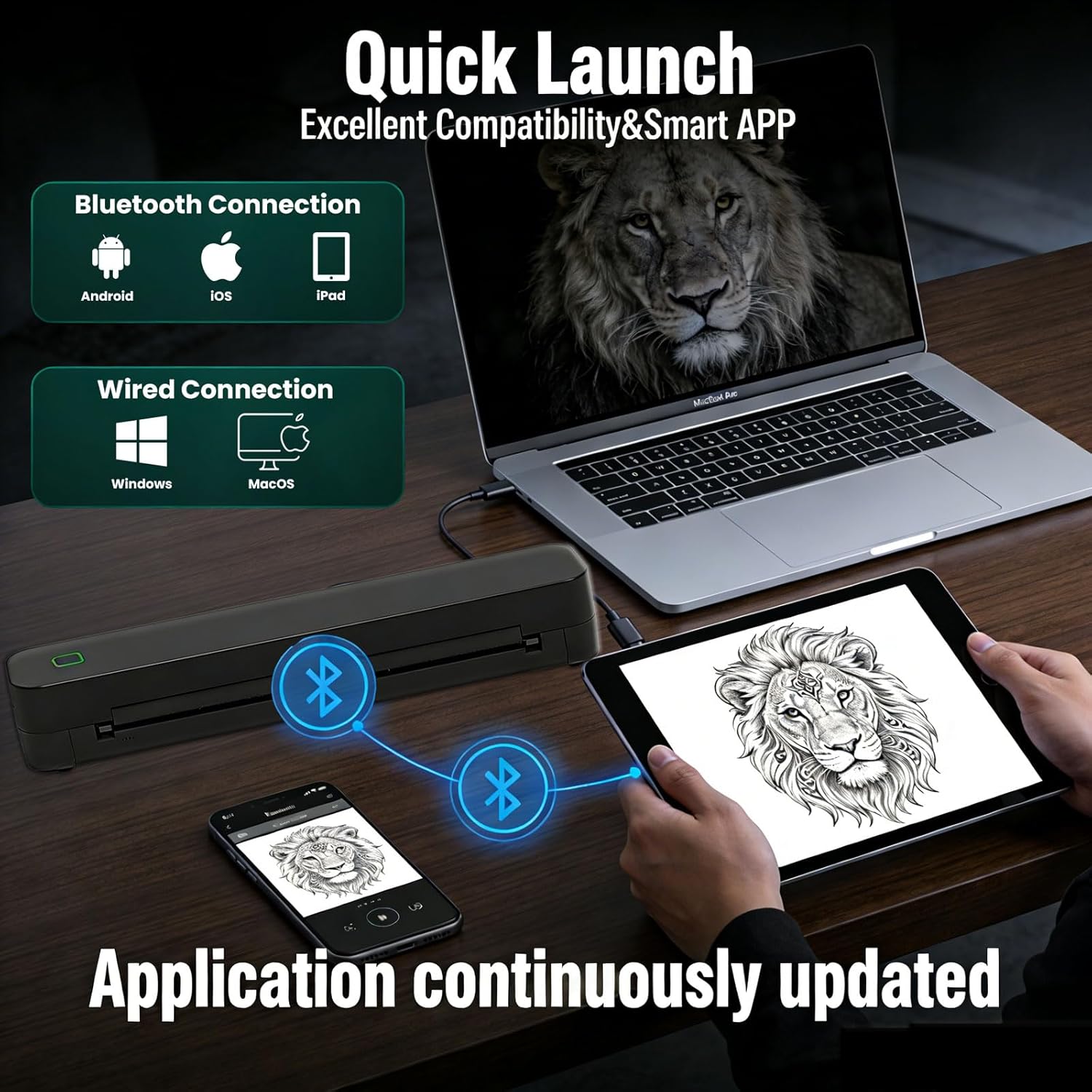 Tattoo Stencil Printer C80S , Wireless Thermal Tattoo Printer with 10 Transfer Papers, Compatible with Android and iOS Phone/Tablet & PC, Tattoo Printers for Tattoo Artists & Beginners (Black)