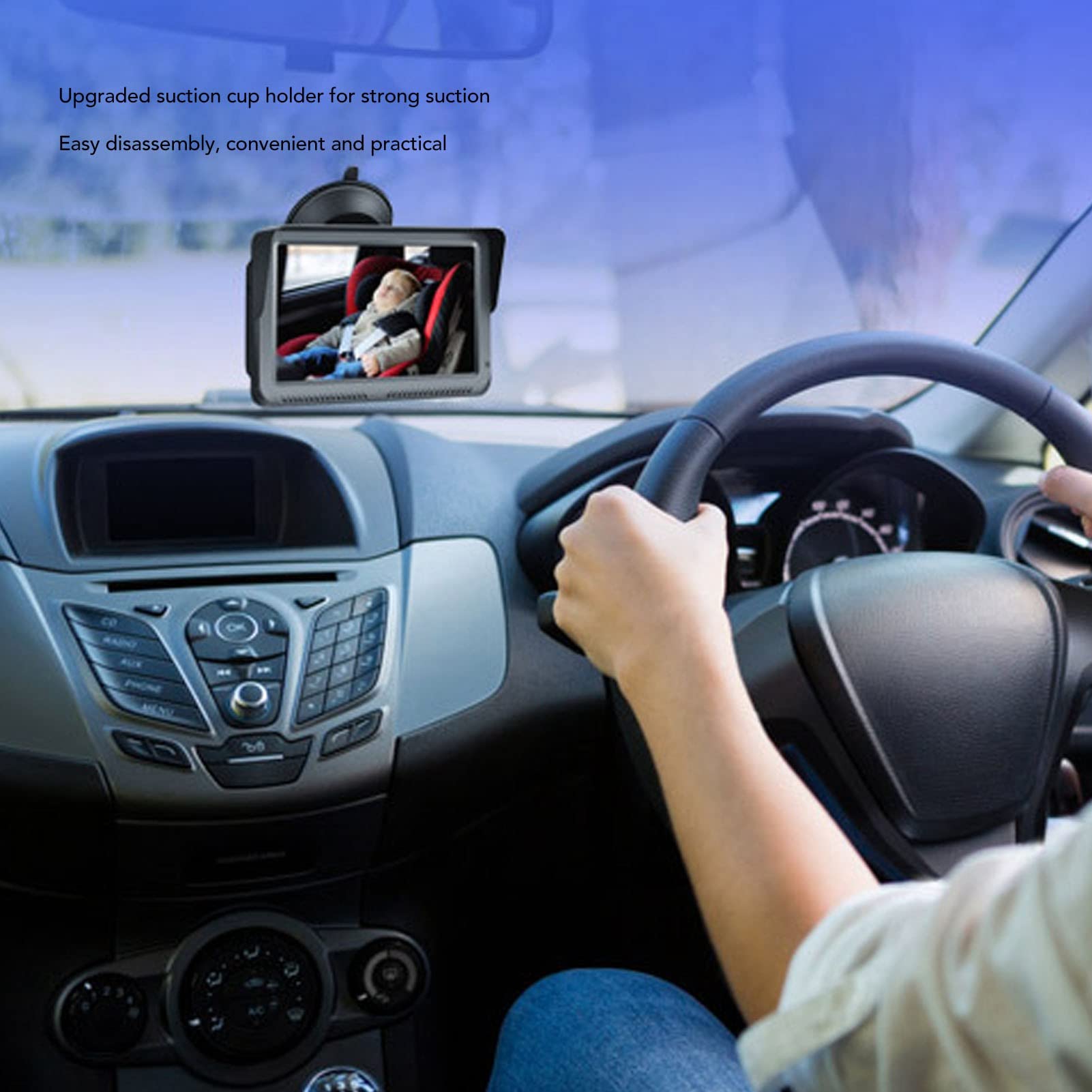 Rétroviseur bébé Torvex pour Voiture, caméra de recul 5 Pouces HD 800 RGB avec Vision Nocturne et Objectif Rotatif à 120°, pour siège arrière.