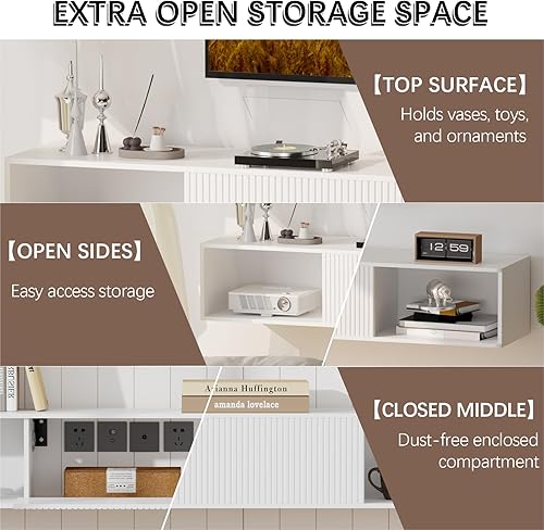 Miniatura 5 de Soporte de TV flotante de 55 pulgadas de ancho con luces LED, centro de entretenimiento montado en la pared con soporte de TV largo de