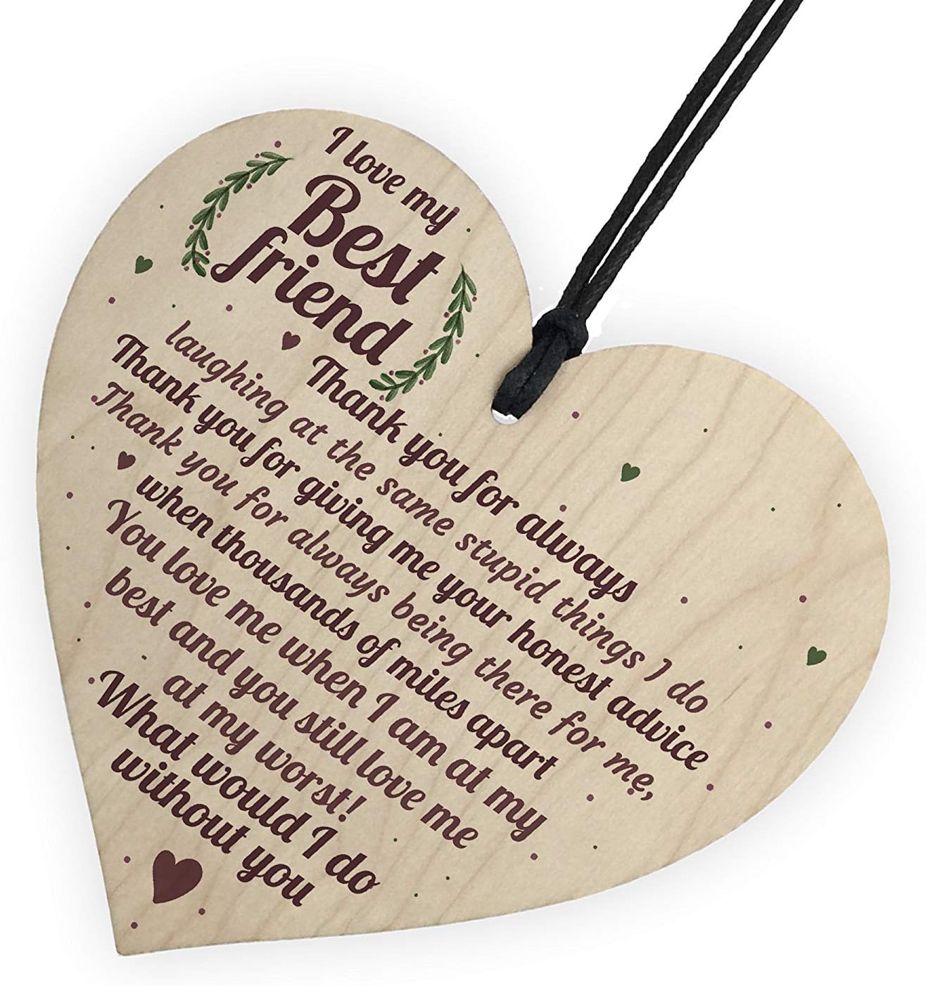 XLD Store Love Best Friend Friendship Sign Women Birthday Plaque Shabby Chic Wood Hanging Heart Thank You Gift