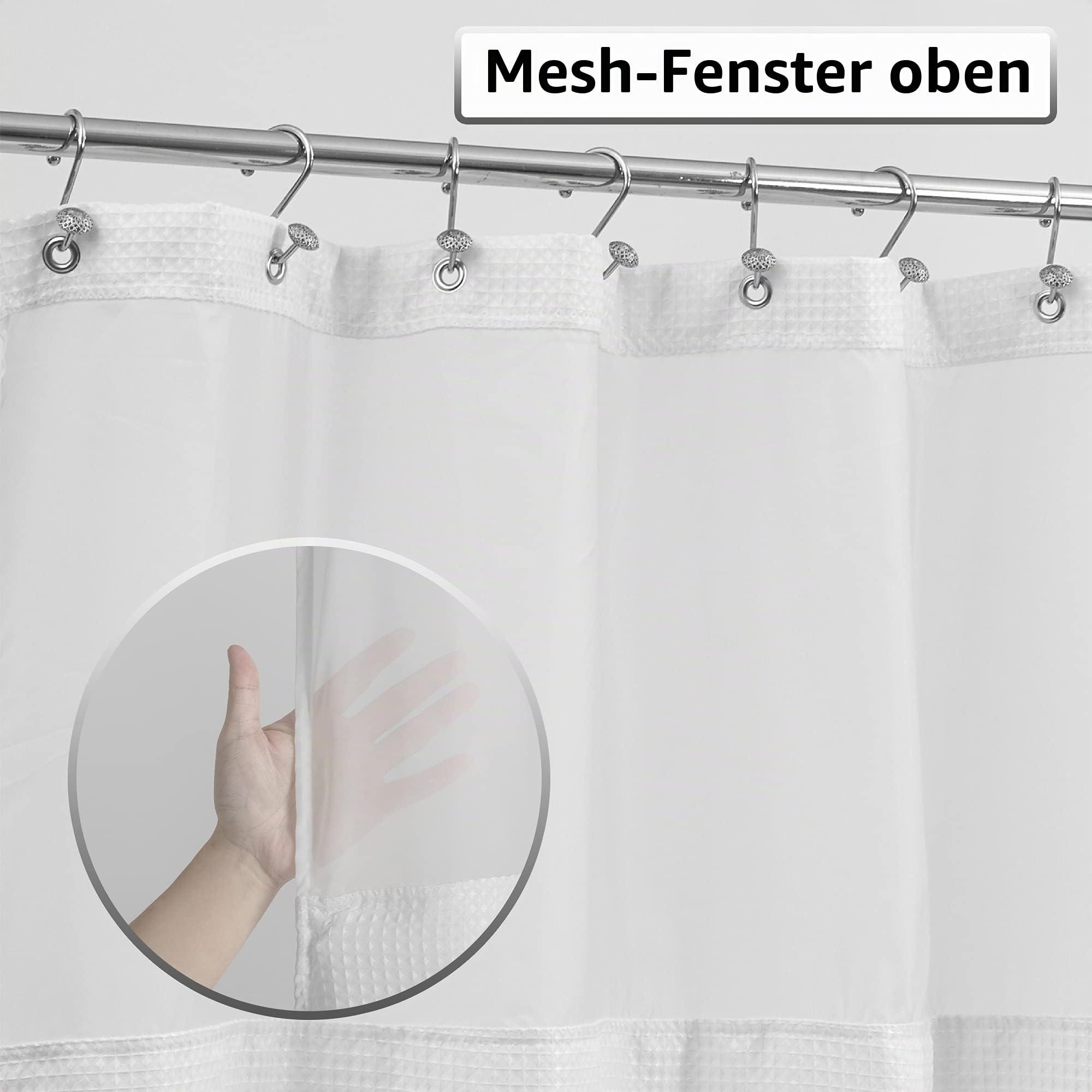 ALYVIA SPRING Duschvorhang mit Waffelgewebe, abnehmbarem Stoff-Liner und Haken-Set Hotel-Stil und durchsichtiges Fenster, doppellagig und maschinenwaschbar für einfache Reinigung, 180 x 183 cm, Weiß