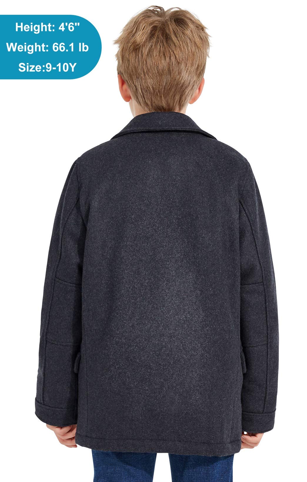 SOLOCOTE Niños Invierno Lana Blend Abrigo de guisante Niños Cuello con muescas Doble Pechera alargada Abrigo trench