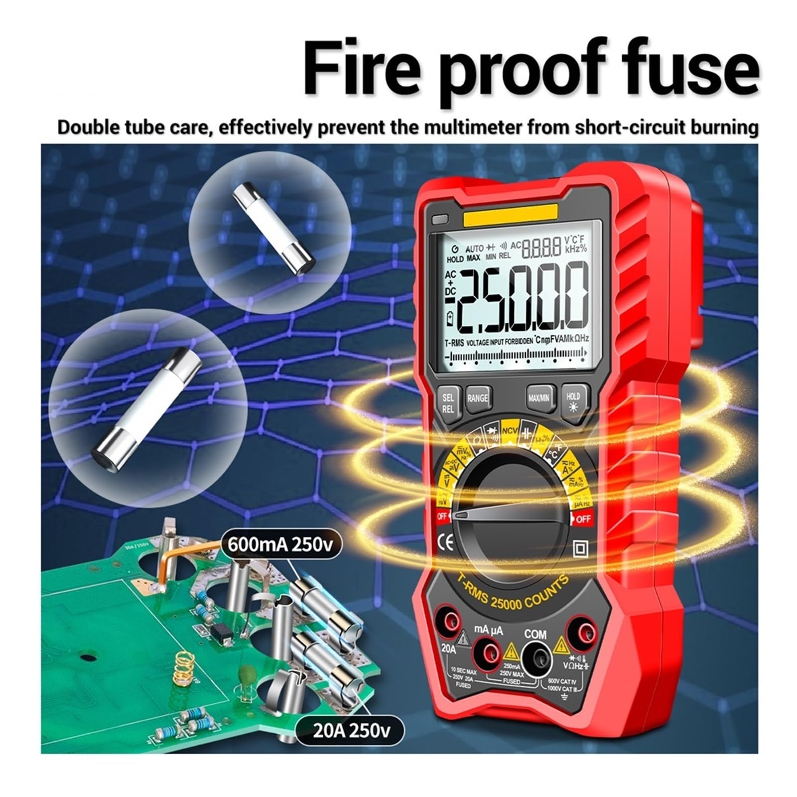 Przemysłowy Precyzyjny 25000 Liczy Autorange Multimetr Samochodowy NCV Inteligentny Tester Miernik LCR Multimetro Multitester Narzędzia(Red(no battery))