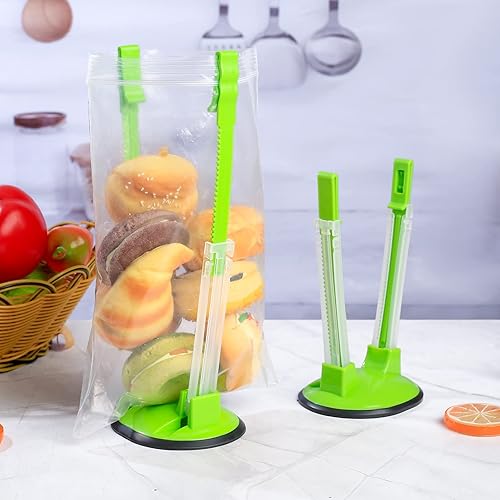 Miniatura 7 de Estante holgado de 4 piezas, soporte para bolsa de congelador, soportes ajustables para almacenamiento de alimentos, bolsa de plástico para
