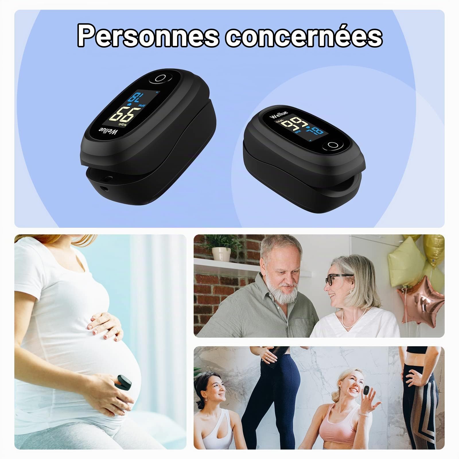 Oxymètre de Pouls, Oxymètre de Doigt, Pulsoximetre, Mesureur de saturation en Oxygène au doigt, Saturomètre Portable avec Moniteur de Fréquence Cardiaque pour Mesurer SpO2, PR, Piles Inclus Noir