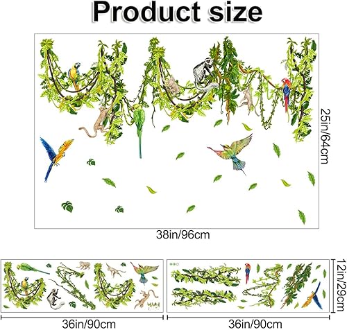 Miniatura 2 de RW-YJ087 Calcomanías creativas de pared de plantas de selva tropical colgantes hojas verdes enredaderas monos pegatinas de pared DIY extraíble