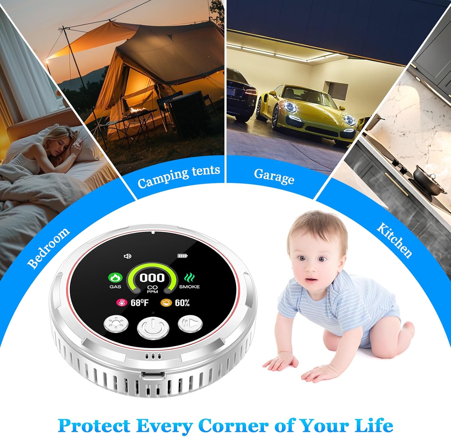 5-in-1 Carbon Monoxide Detectors，Portable Carbon Monoxide Detectors for Travel | Natural Gas Detector with Temp, Humidity Display | Carbon Monoxide Detector Plug in Wall (1 Pack) - Image 8