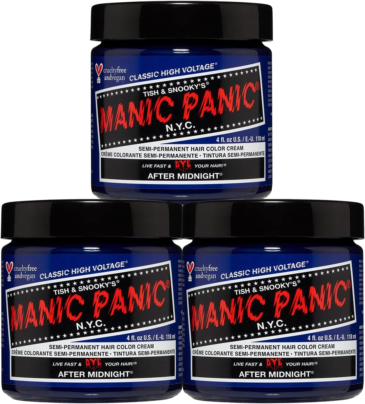 Manic Panic After Midnight Classic Creme, Vegan, Cruelty Free, Blue Semi Permanent Hair Dye 3 x 118ml