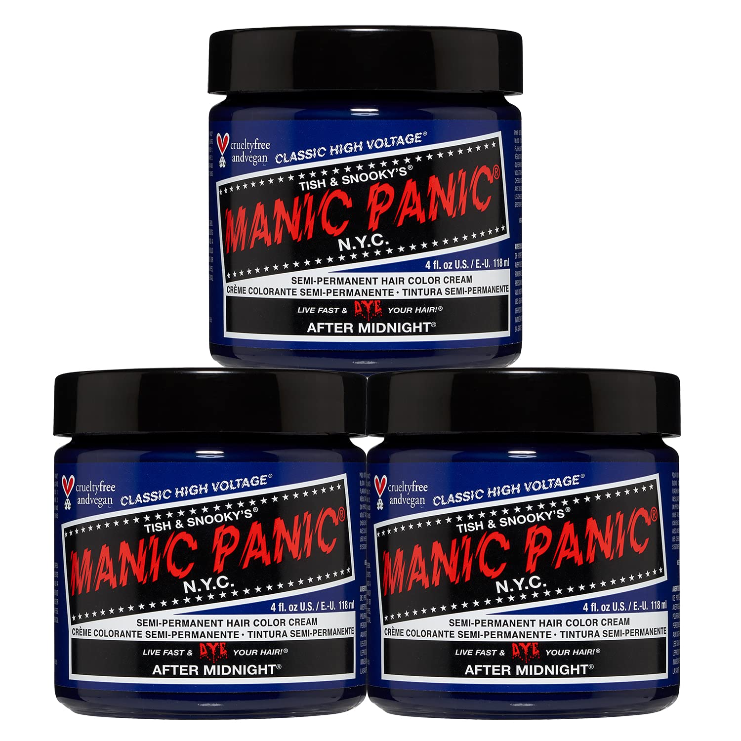 MANIC PANIC Classic After Midnight Semi Permanent Hair Color - Dark Blue Hair Dye for Women & Men That Lasts 4-6 Weeks - Vegan, Ammonia & Cruelty-Free - Create & Mix Custom Shades (4oz / 3pk)